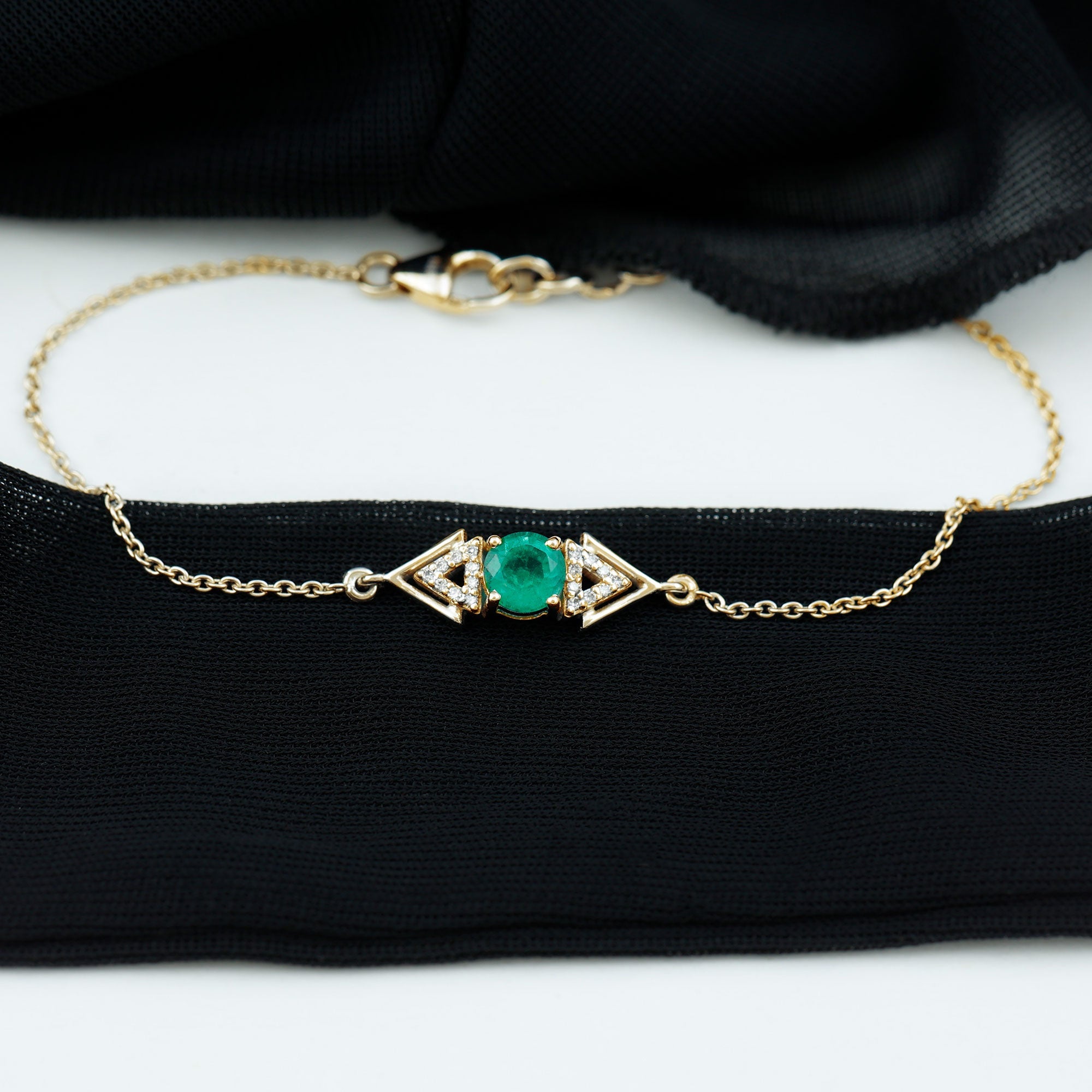 Genuine Emerald and Diamond Chain Bracelet For Her