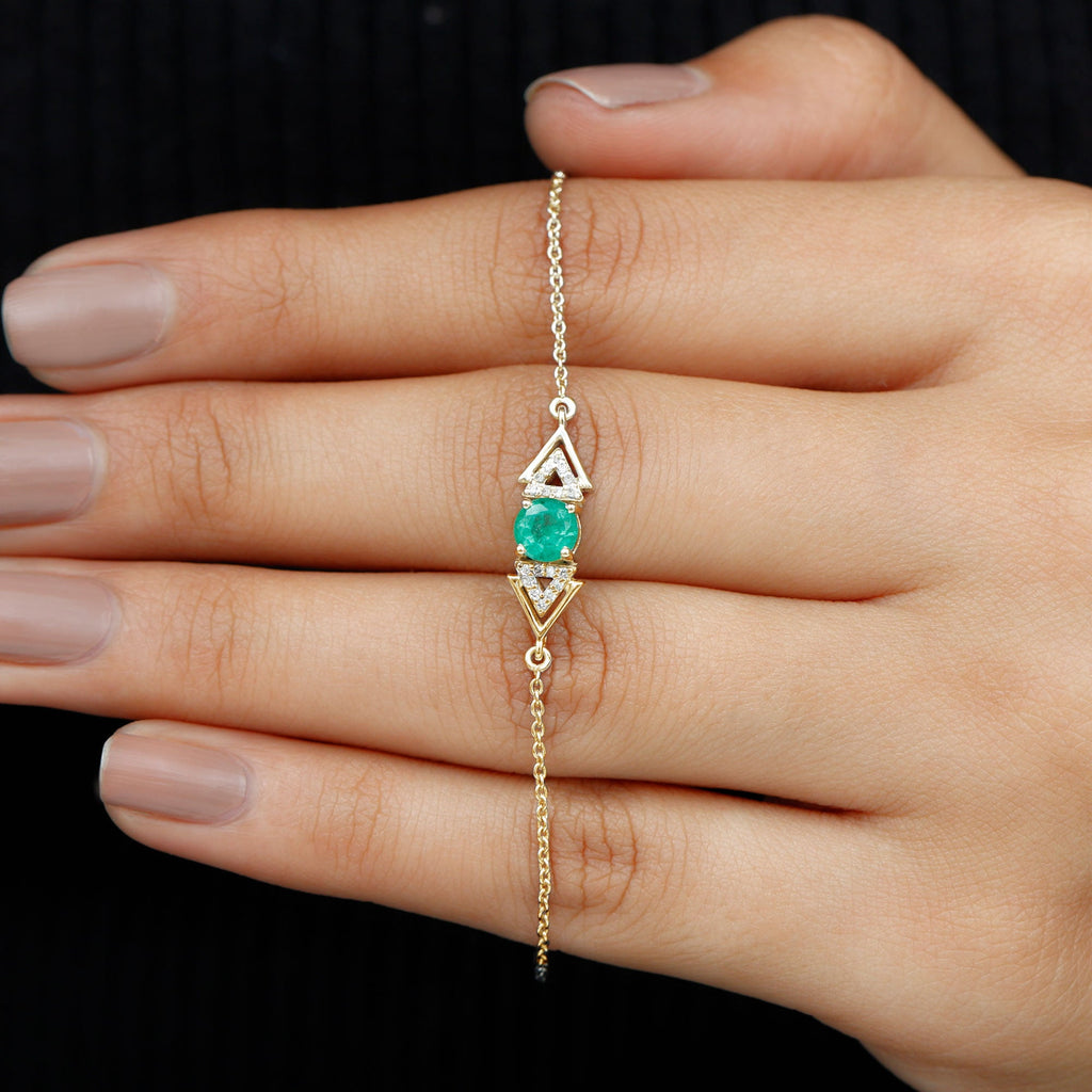 Genuine Emerald and Diamond Chain Bracelet For Her