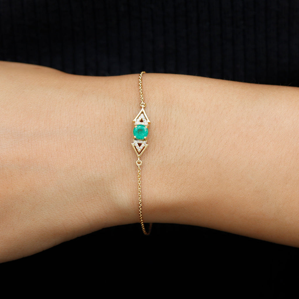 Genuine Emerald and Diamond Chain Bracelet For Her