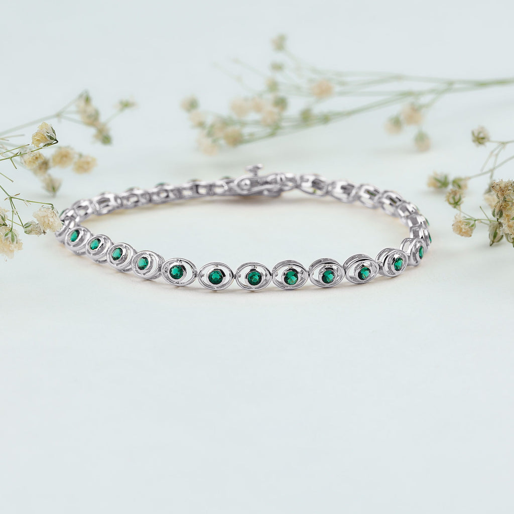 Lab Created Emerald Tennis Bracelet in Bezel Setting