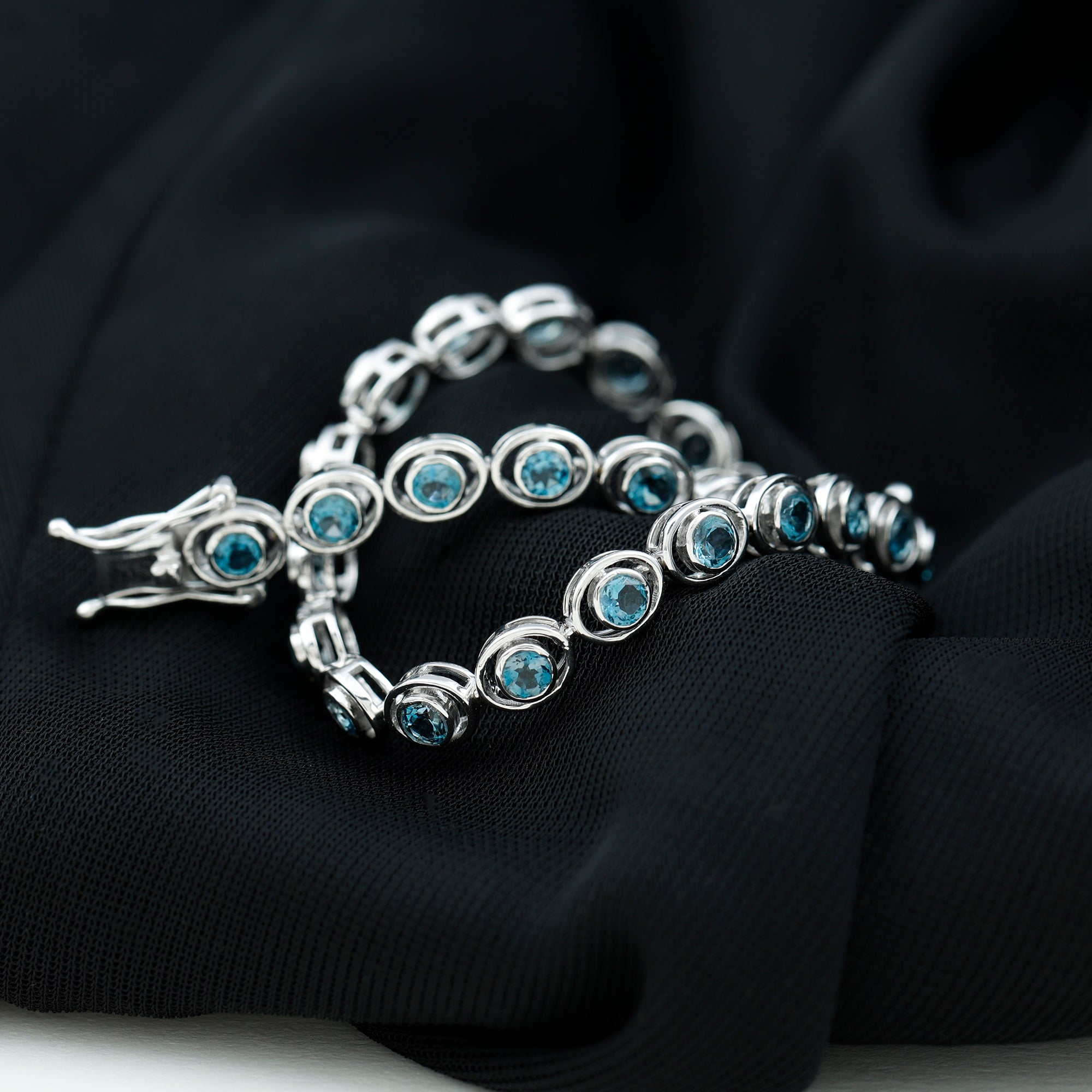 Bezel Set London Blue Topaz Tennis Bracelet for Women