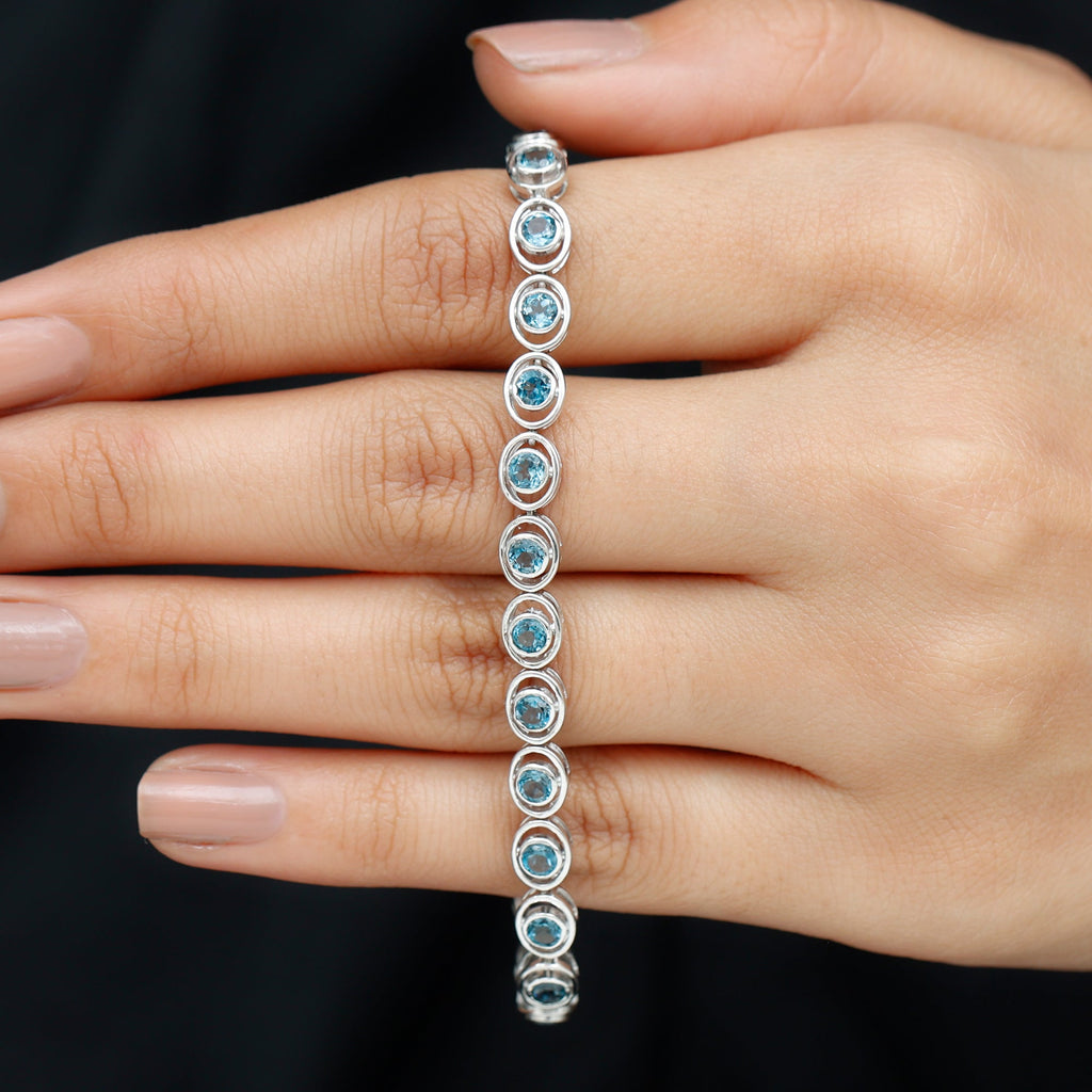 Bezel Set London Blue Topaz Tennis Bracelet for Women