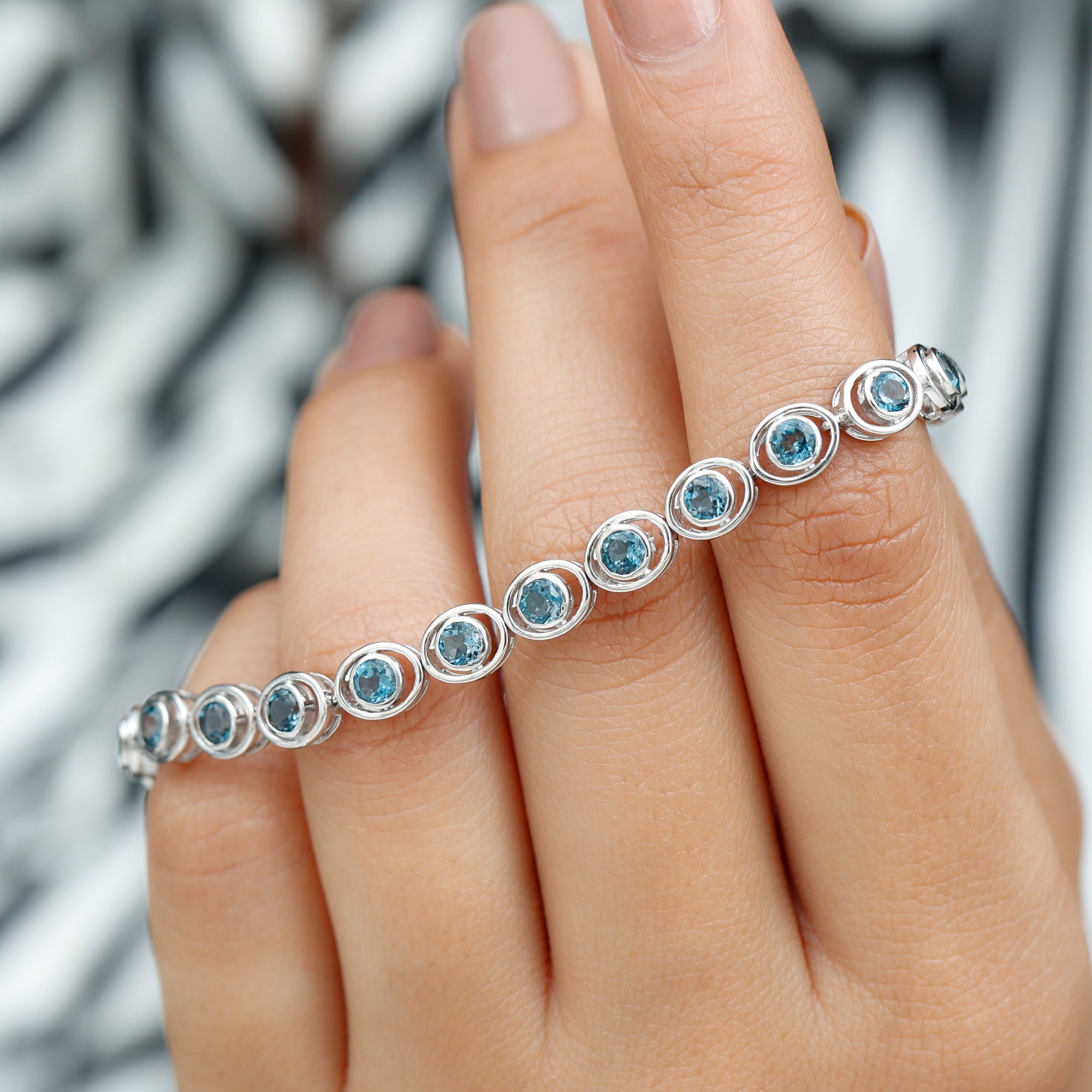 Bezel Set London Blue Topaz Tennis Bracelet for Women