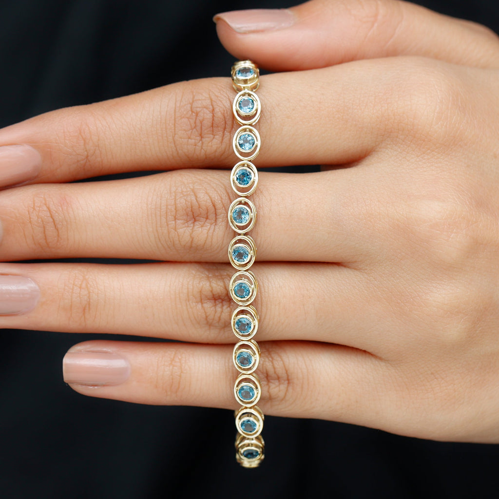 Bezel Set London Blue Topaz Tennis Bracelet for Women