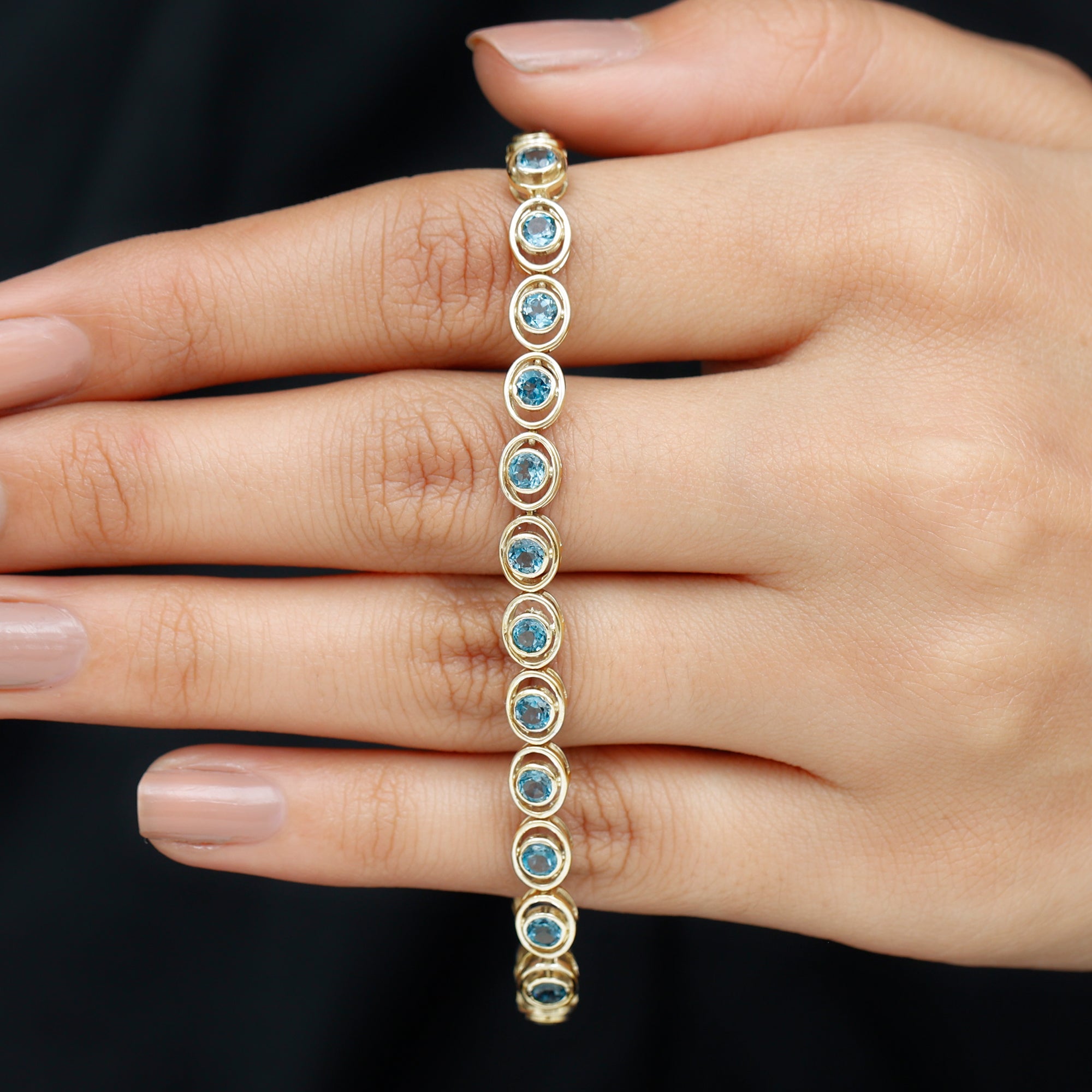 Bezel Set London Blue Topaz Tennis Bracelet for Women