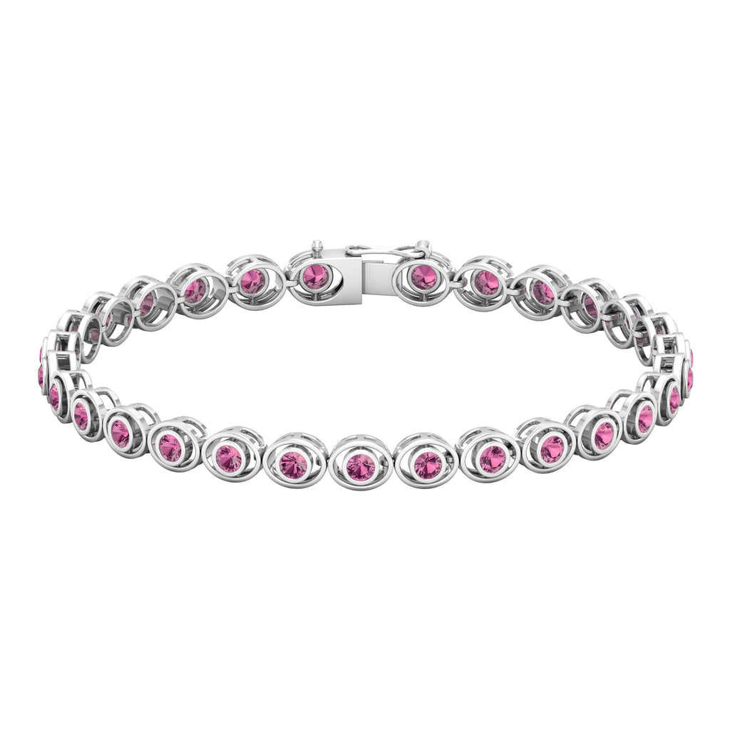 Bezel Set 2.61 Carat Natural Pink Tourmaline Tennis Bracelet for Women