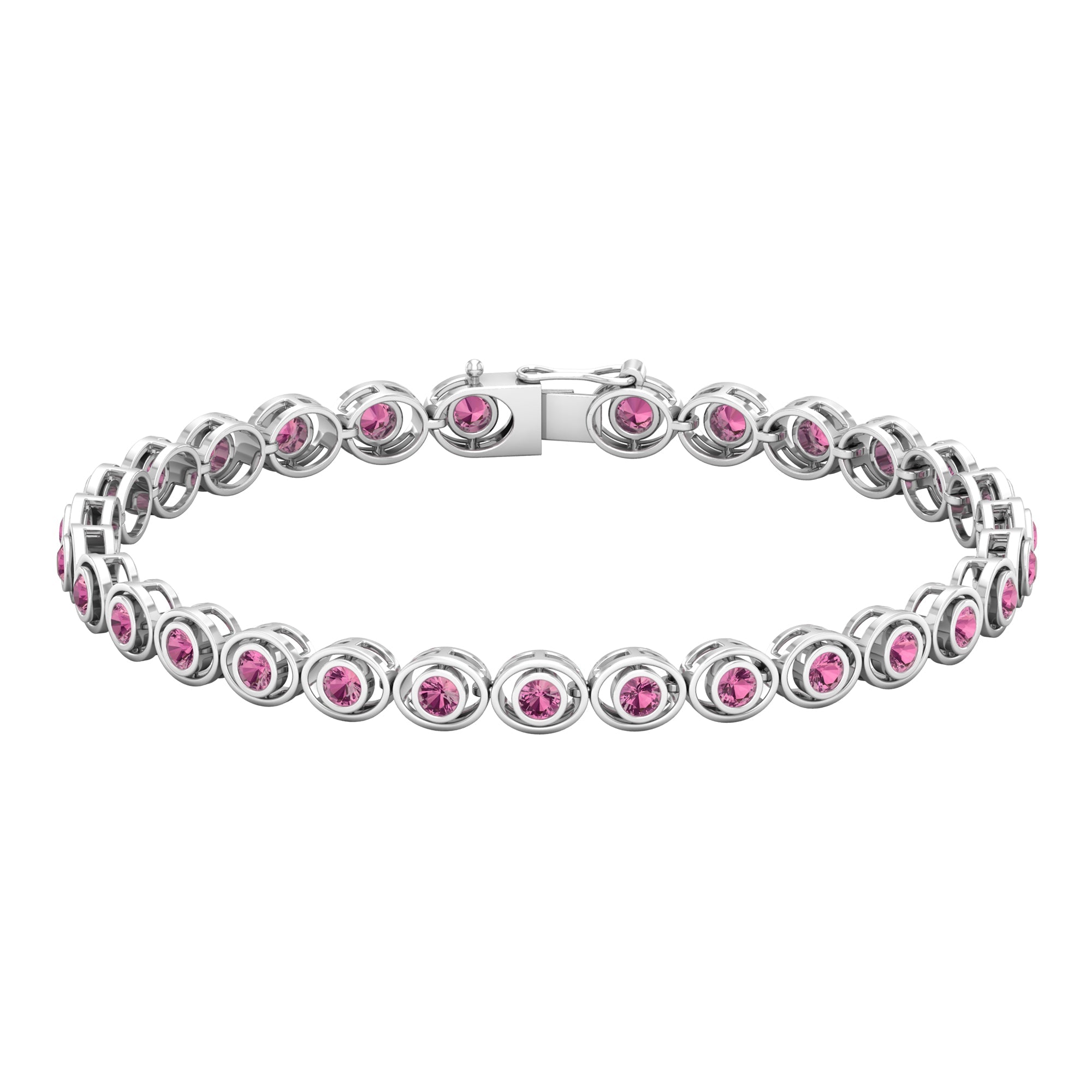 Bezel Set 2.61 Carat Natural Pink Tourmaline Tennis Bracelet for Women