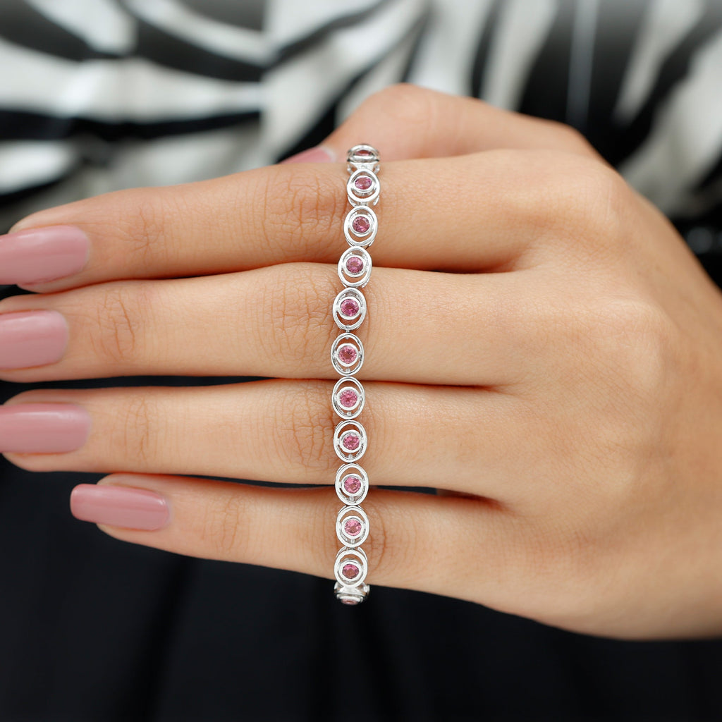 Bezel Set 2.61 Carat Natural Pink Tourmaline Tennis Bracelet for Women