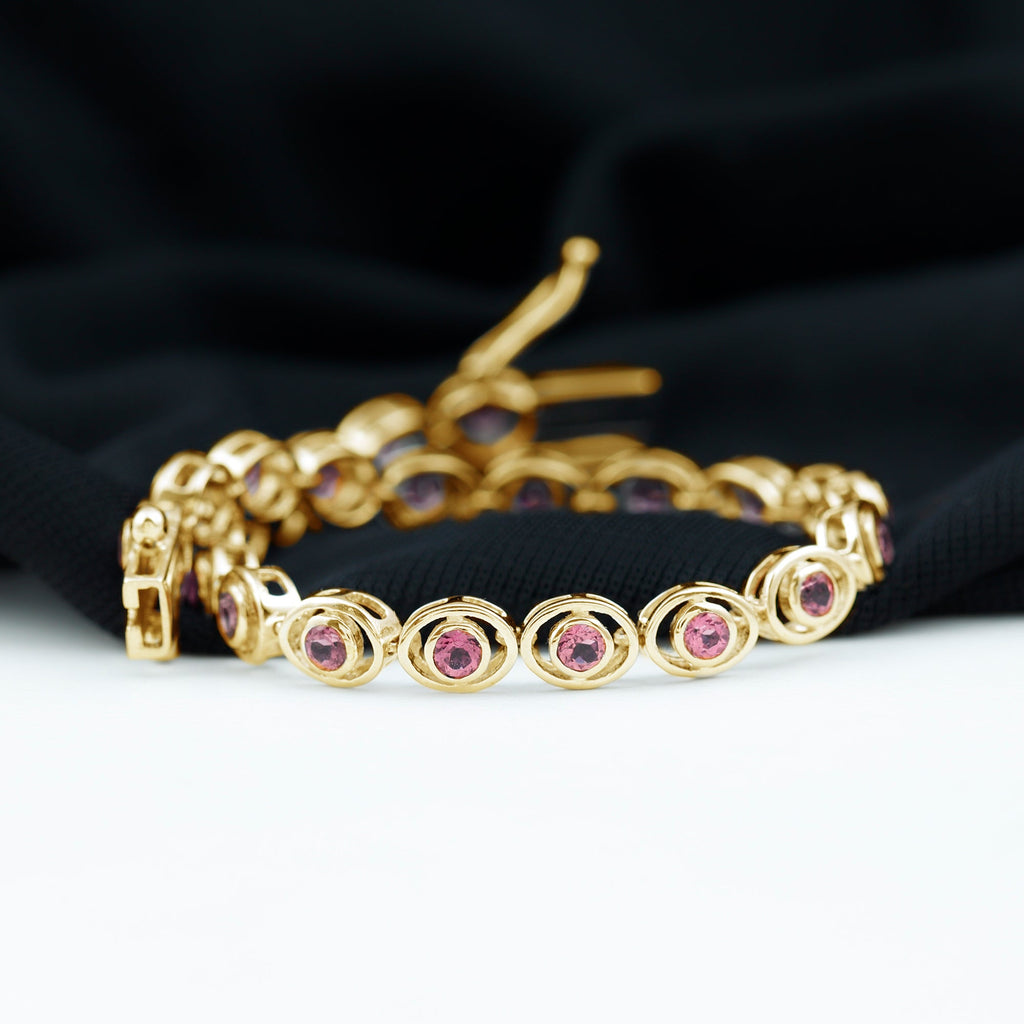 Bezel Set 2.61 Carat Natural Pink Tourmaline Tennis Bracelet for Women