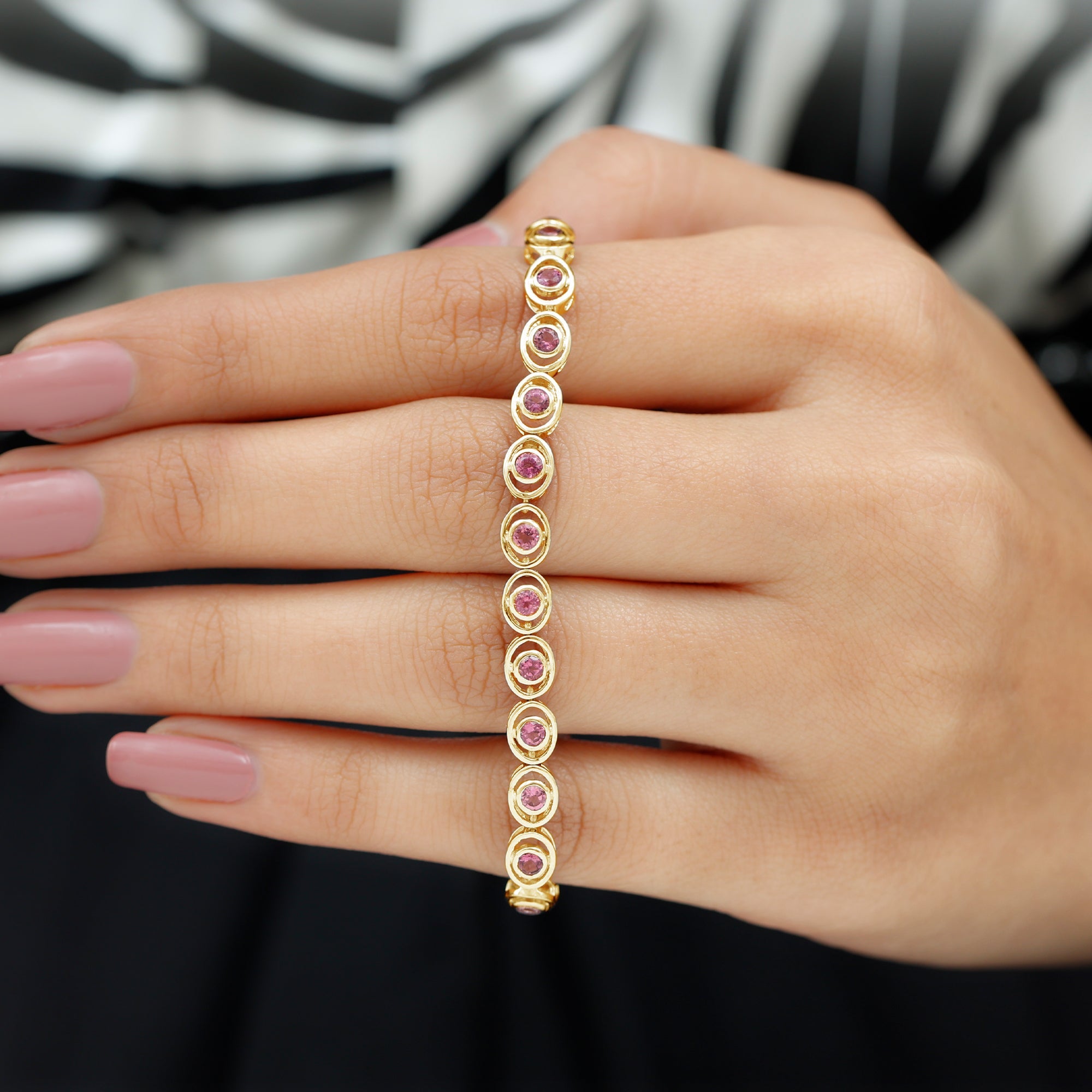 Bezel Set 2.61 Carat Natural Pink Tourmaline Tennis Bracelet for Women
