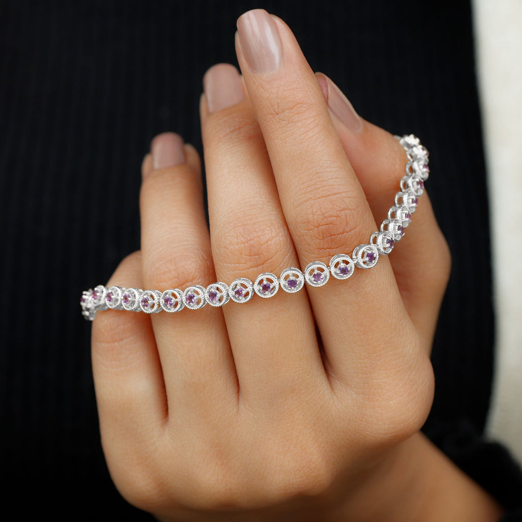 Natural 3.4 Carat Amethyst Tennis Bracelet for Women