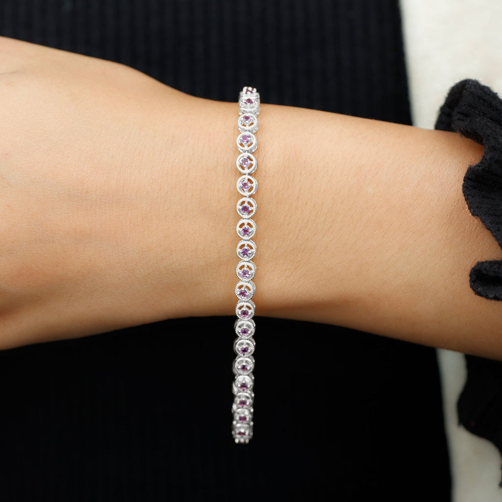 Natural 3.4 Carat Amethyst Tennis Bracelet for Women