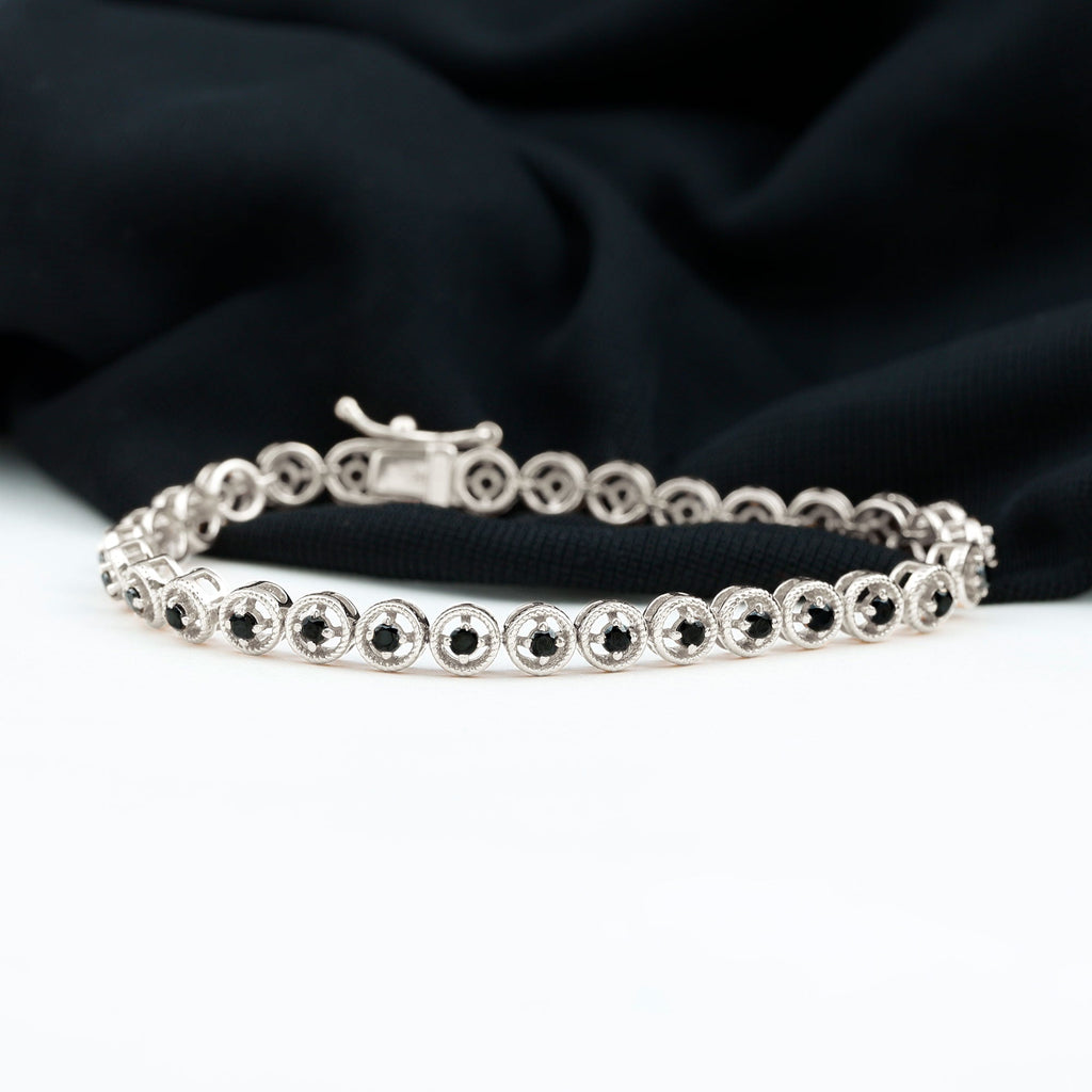 6.63 Carat Lab Grown Black Diamond Tennis Bracelet with Rope Frame