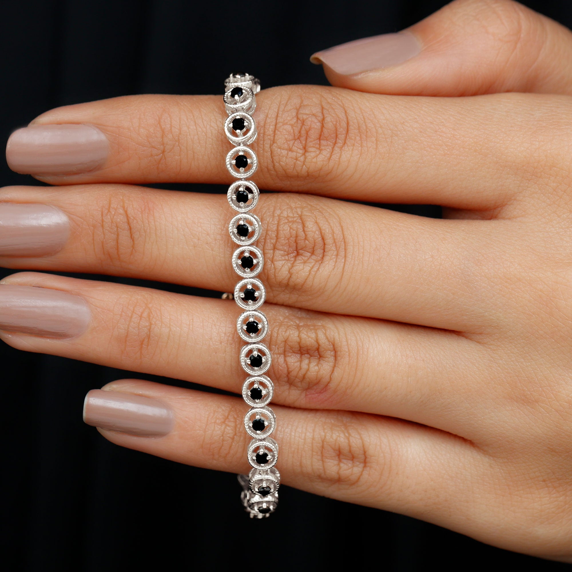 6.63 Carat Lab Grown Black Diamond Tennis Bracelet with Rope Frame