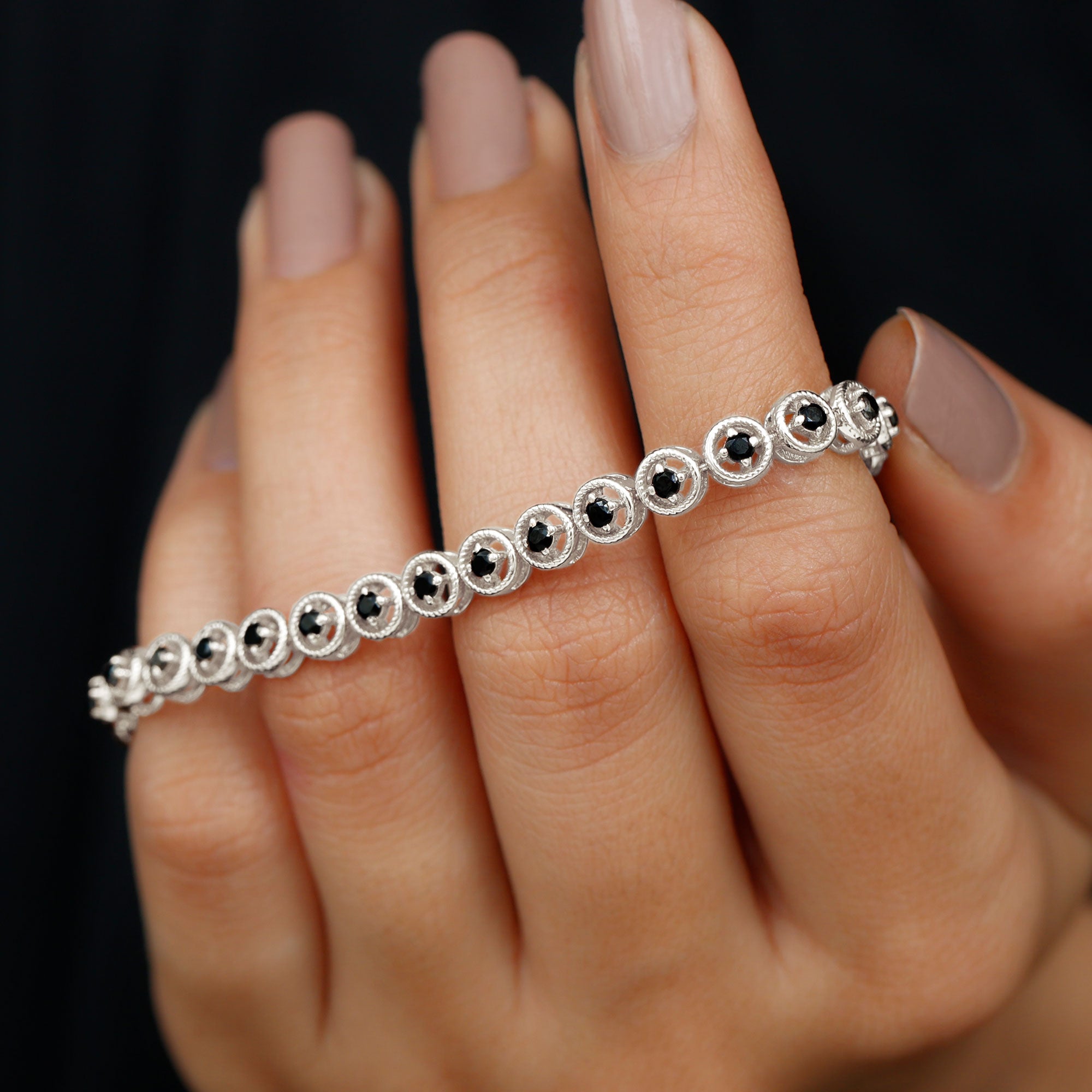 6.63 Carat Lab Grown Black Diamond Tennis Bracelet with Rope Frame