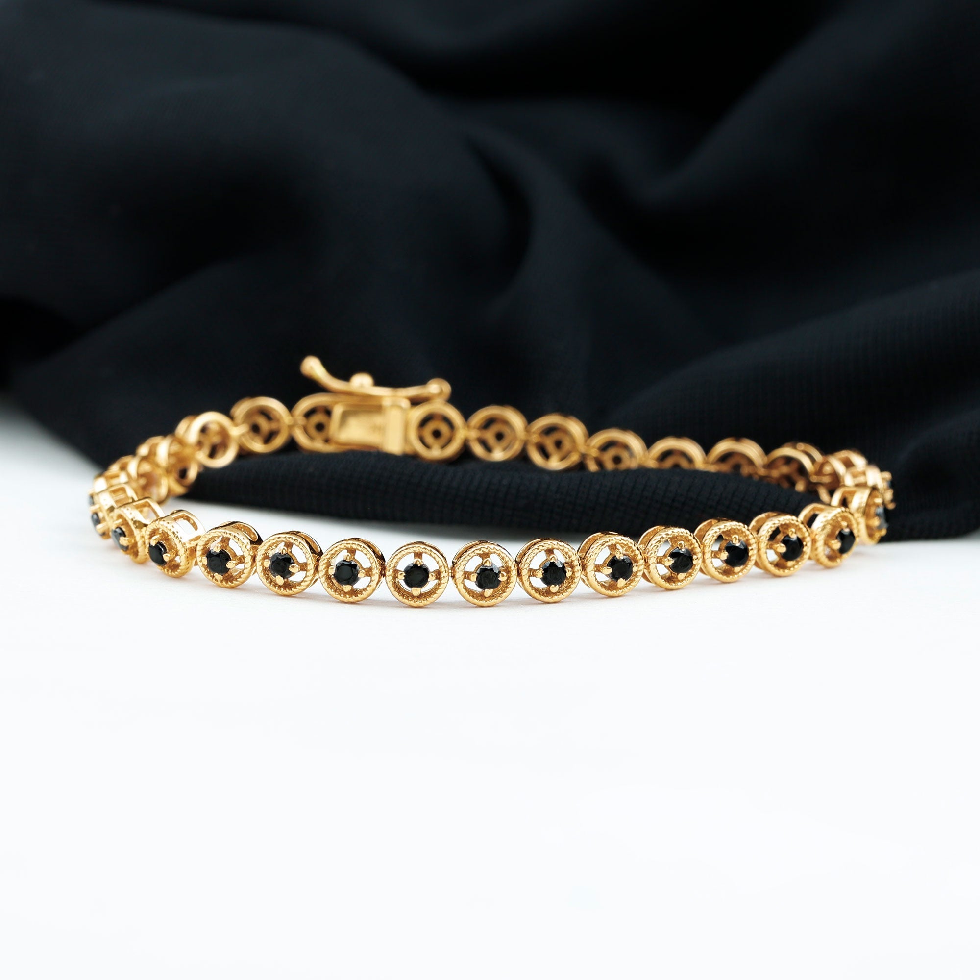 6.63 Carat Lab Grown Black Diamond Tennis Bracelet with Rope Frame