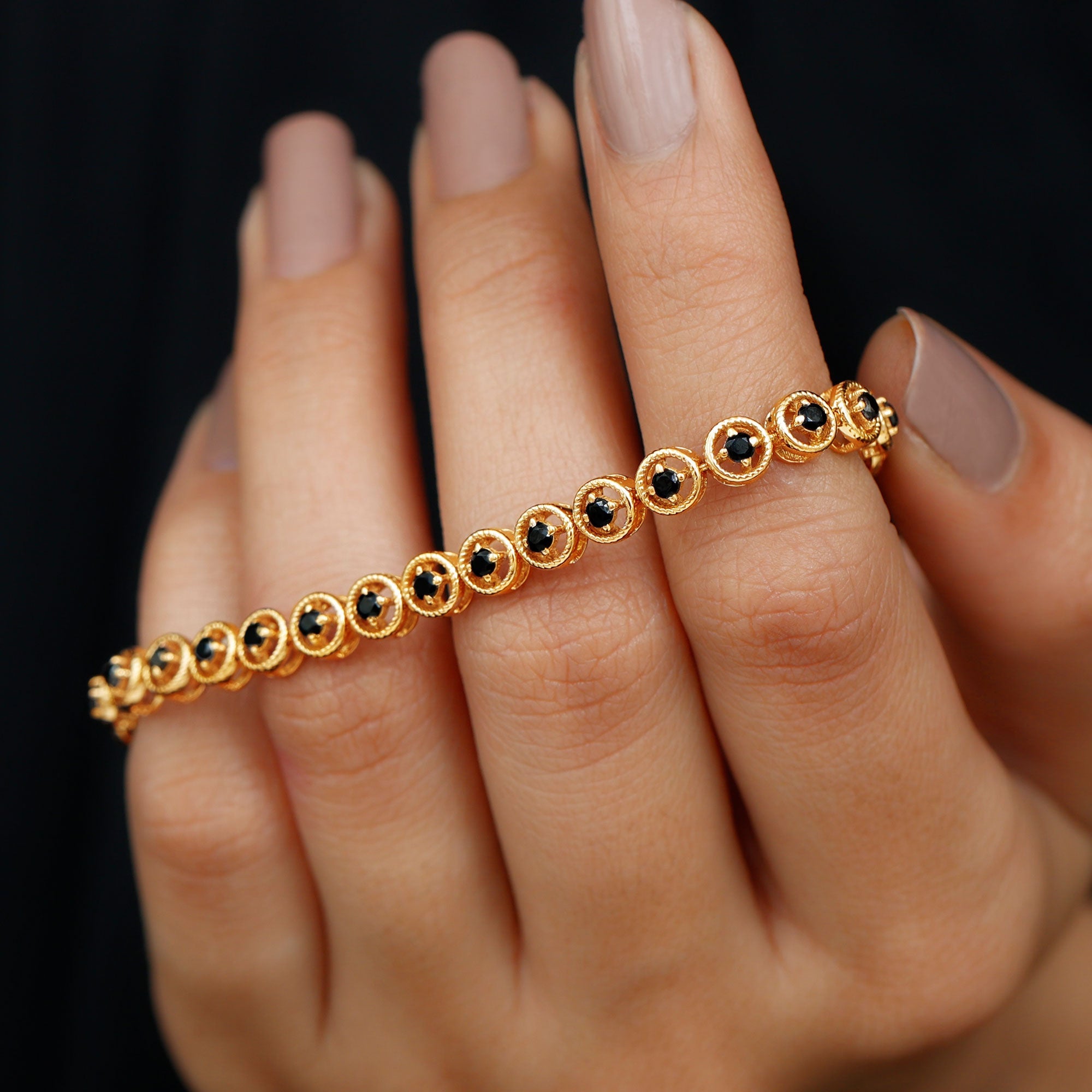 6.63 Carat Lab Grown Black Diamond Tennis Bracelet with Rope Frame