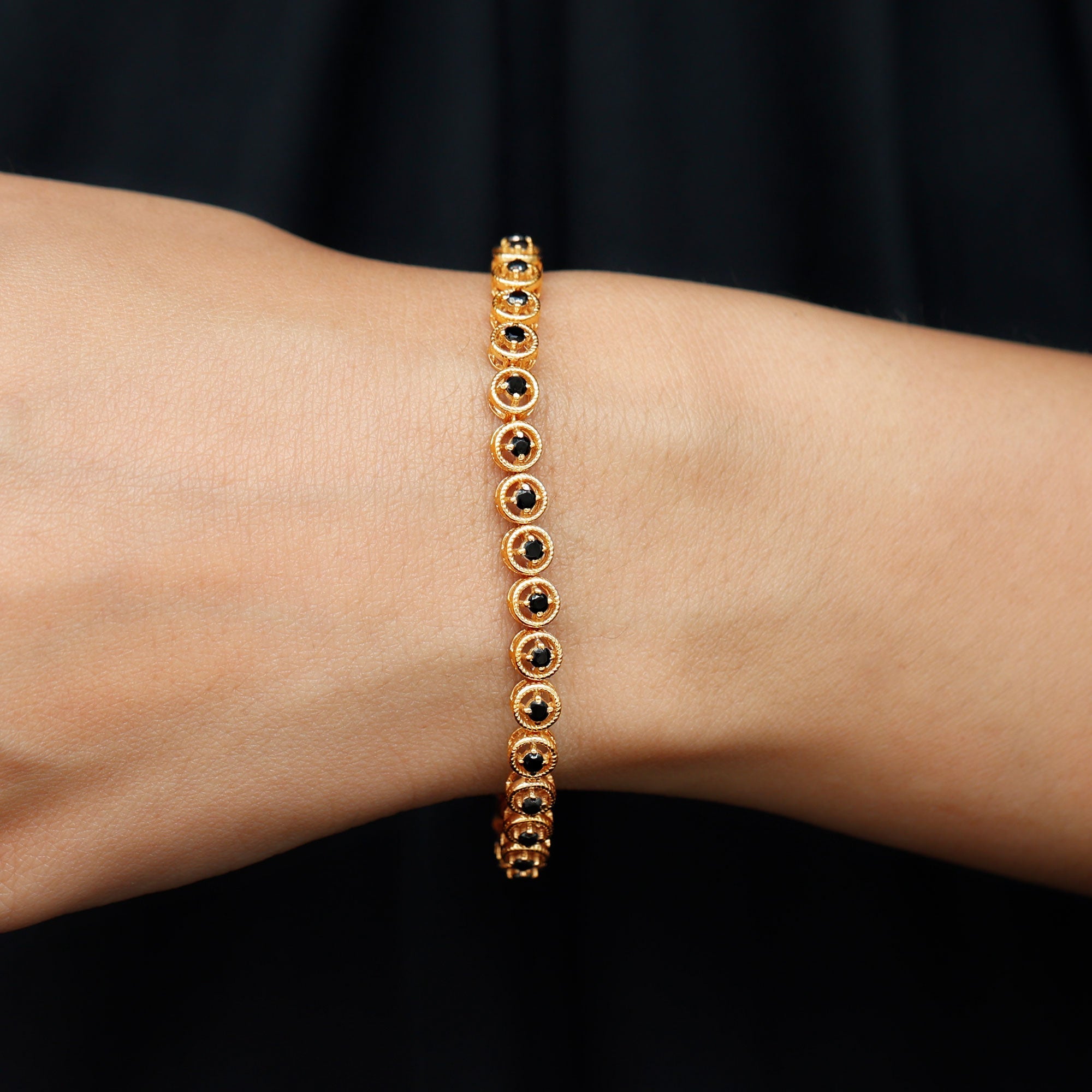 6.63 Carat Lab Grown Black Diamond Tennis Bracelet with Rope Frame