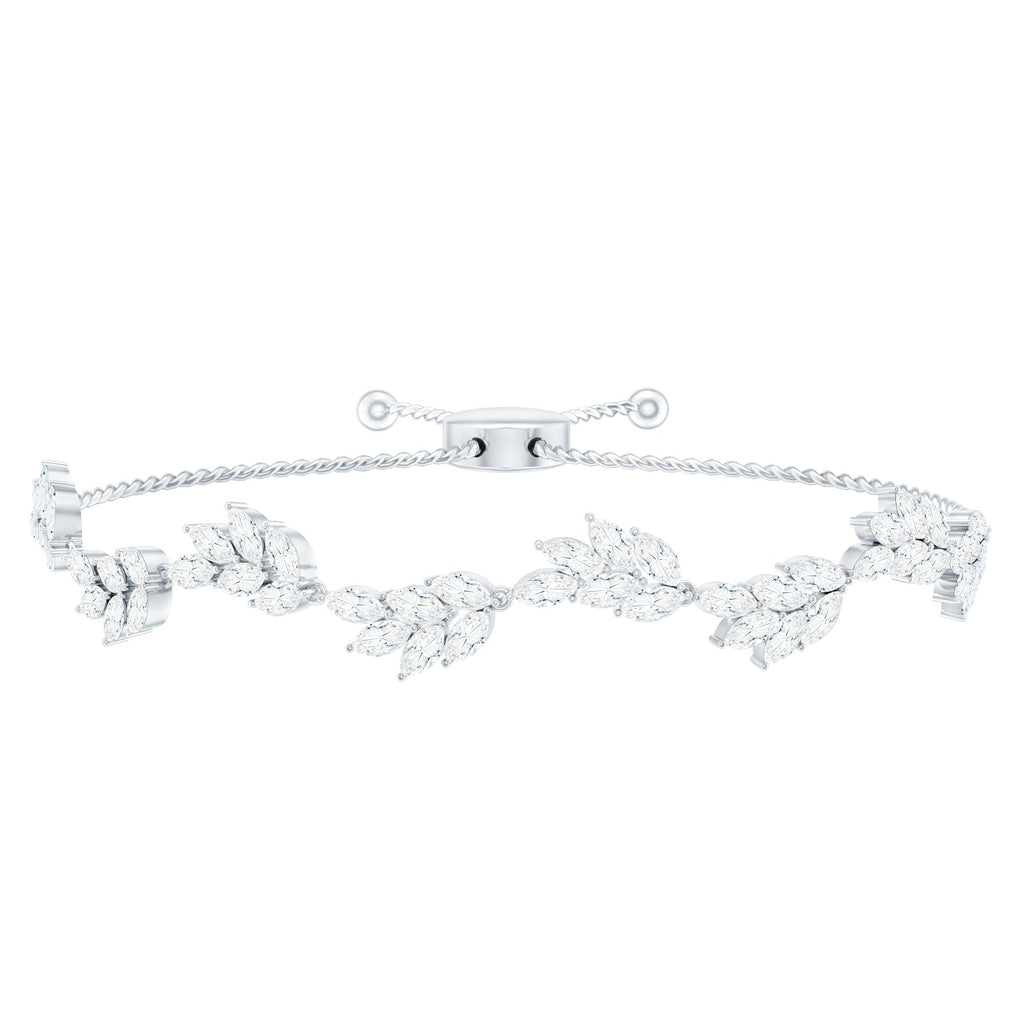 Leaf Bolo Bracelet with Marquise Cut Moissanite