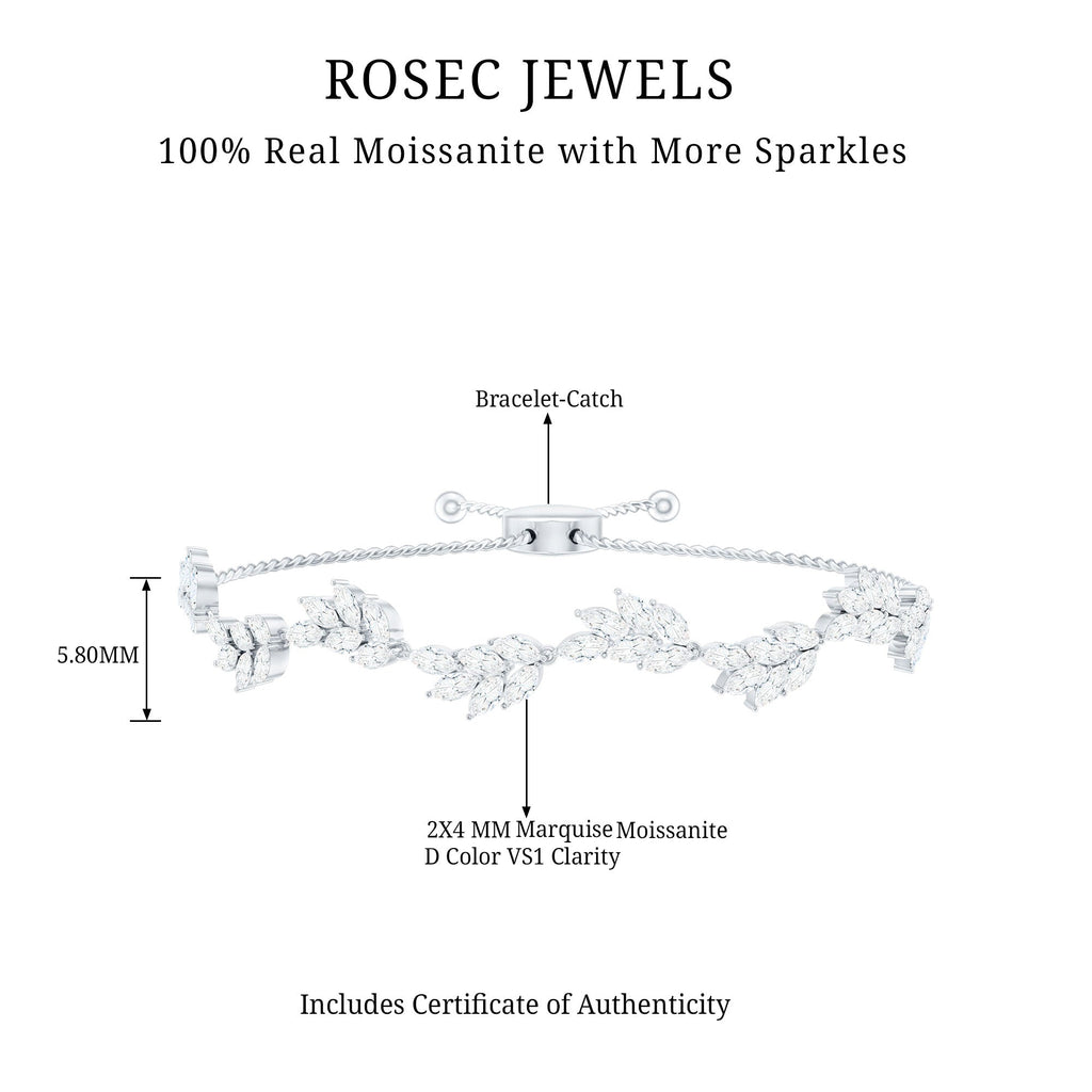 Leaf Bolo Bracelet with Marquise Cut Moissanite