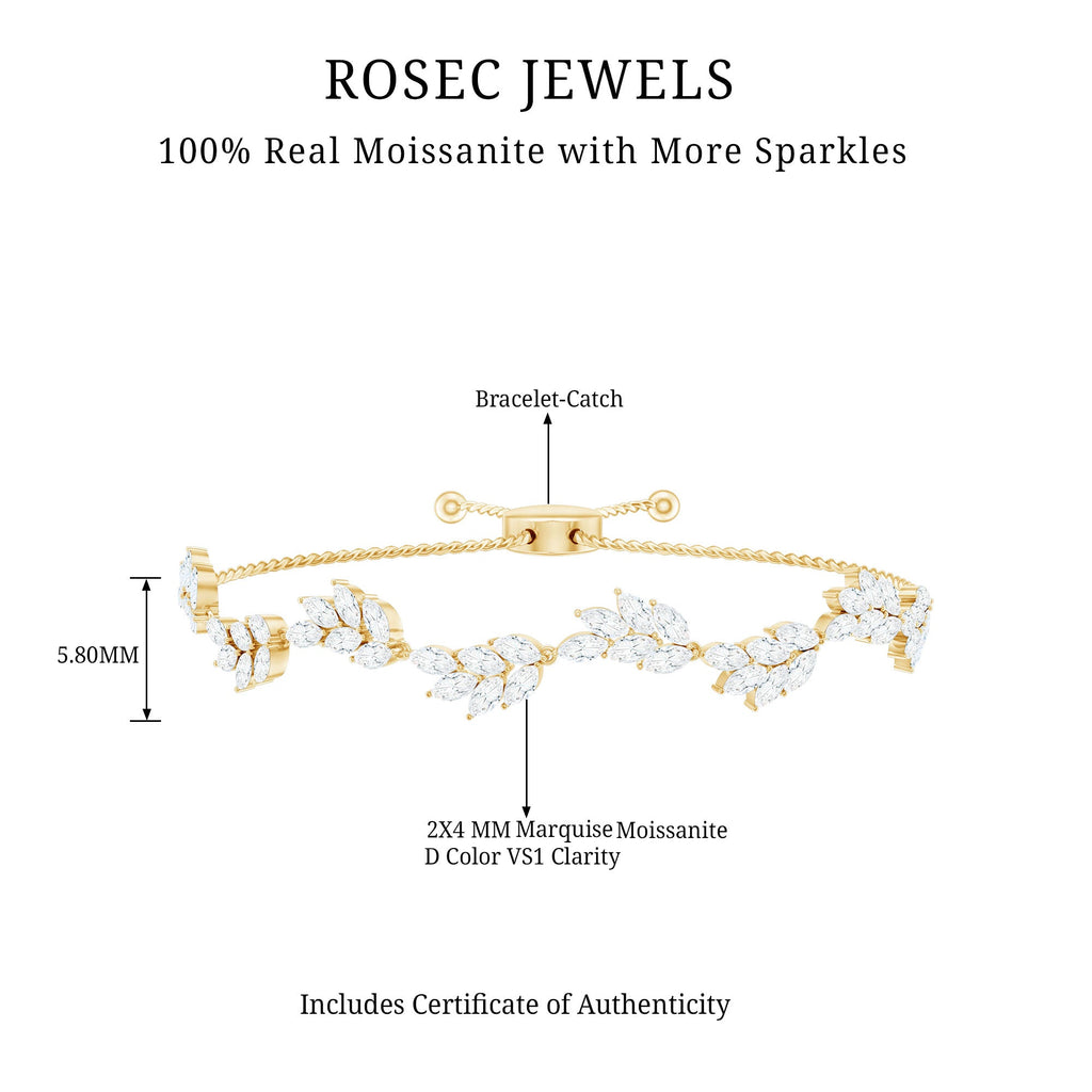 Leaf Bolo Bracelet with Marquise Cut Moissanite