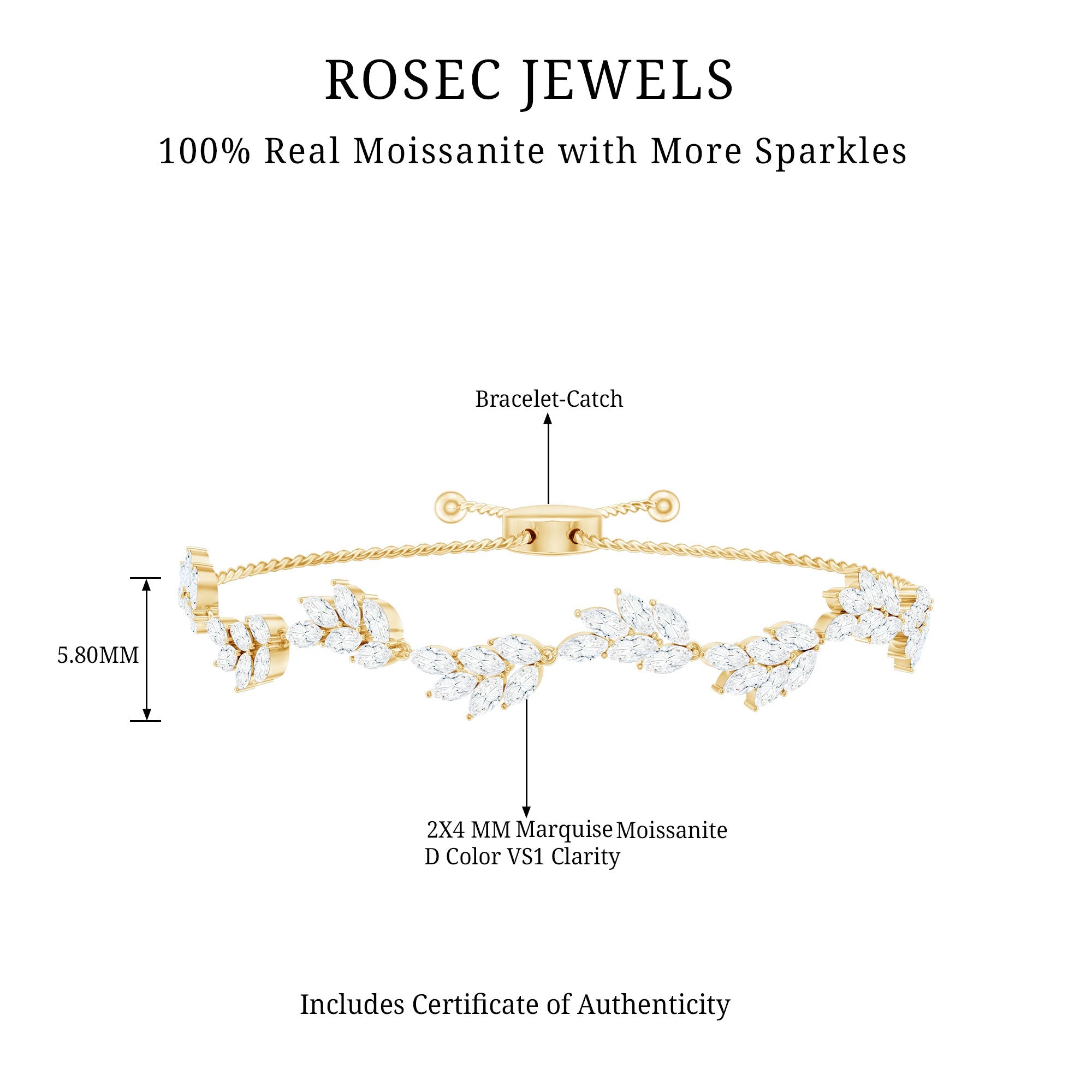 Leaf Bolo Bracelet with Marquise Cut Moissanite