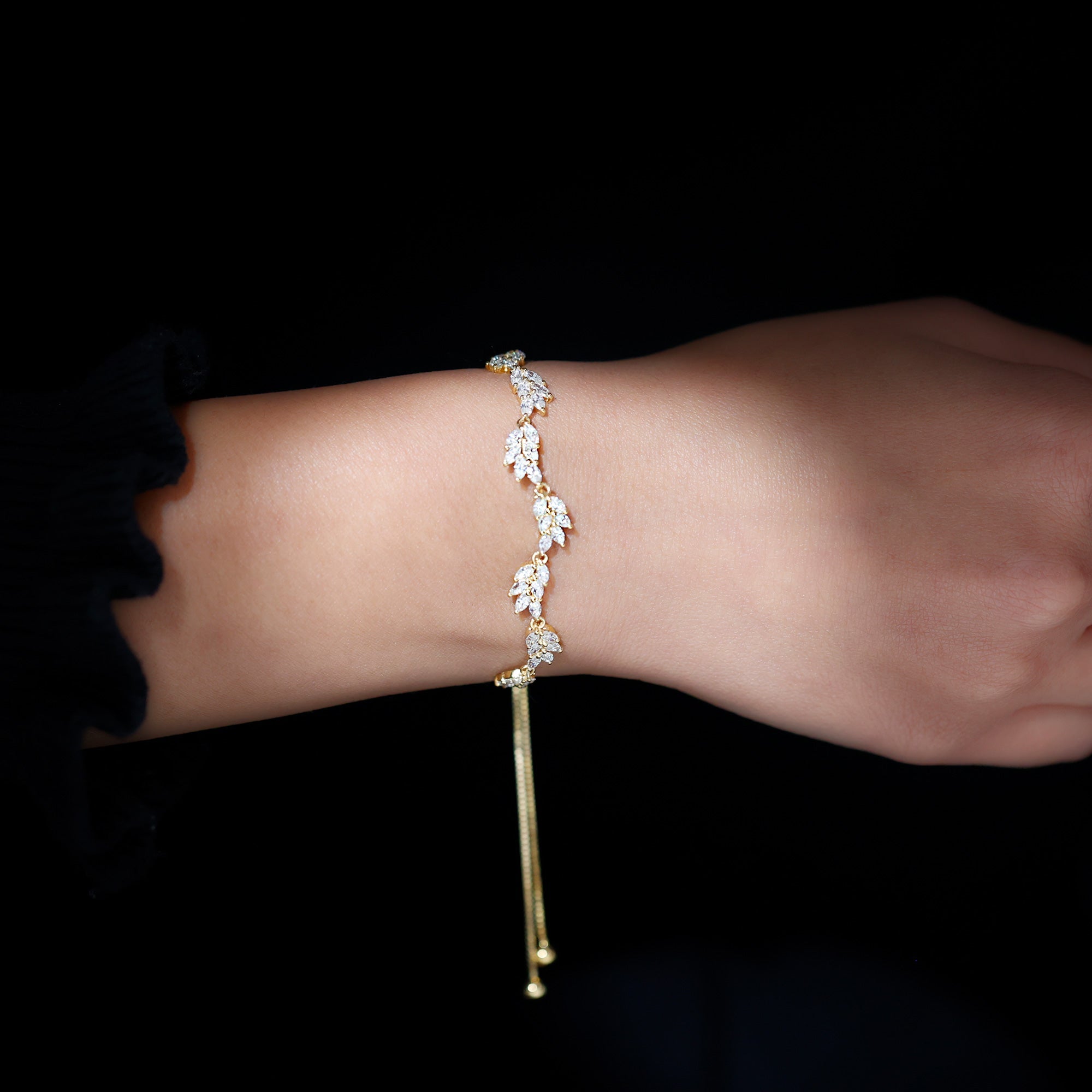 Leaf Bolo Bracelet with Marquise Cut Moissanite