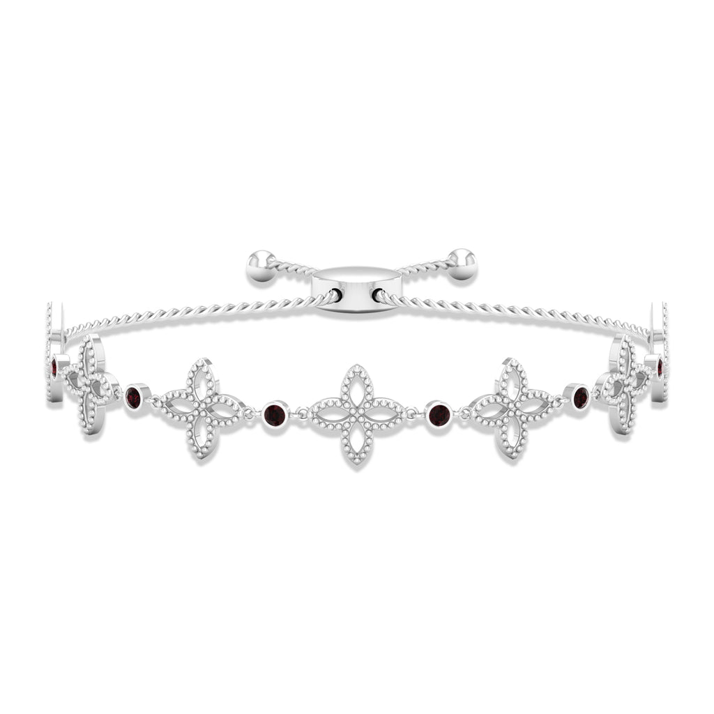 Garnet Floral Bolo Bracelet with Beaded Details