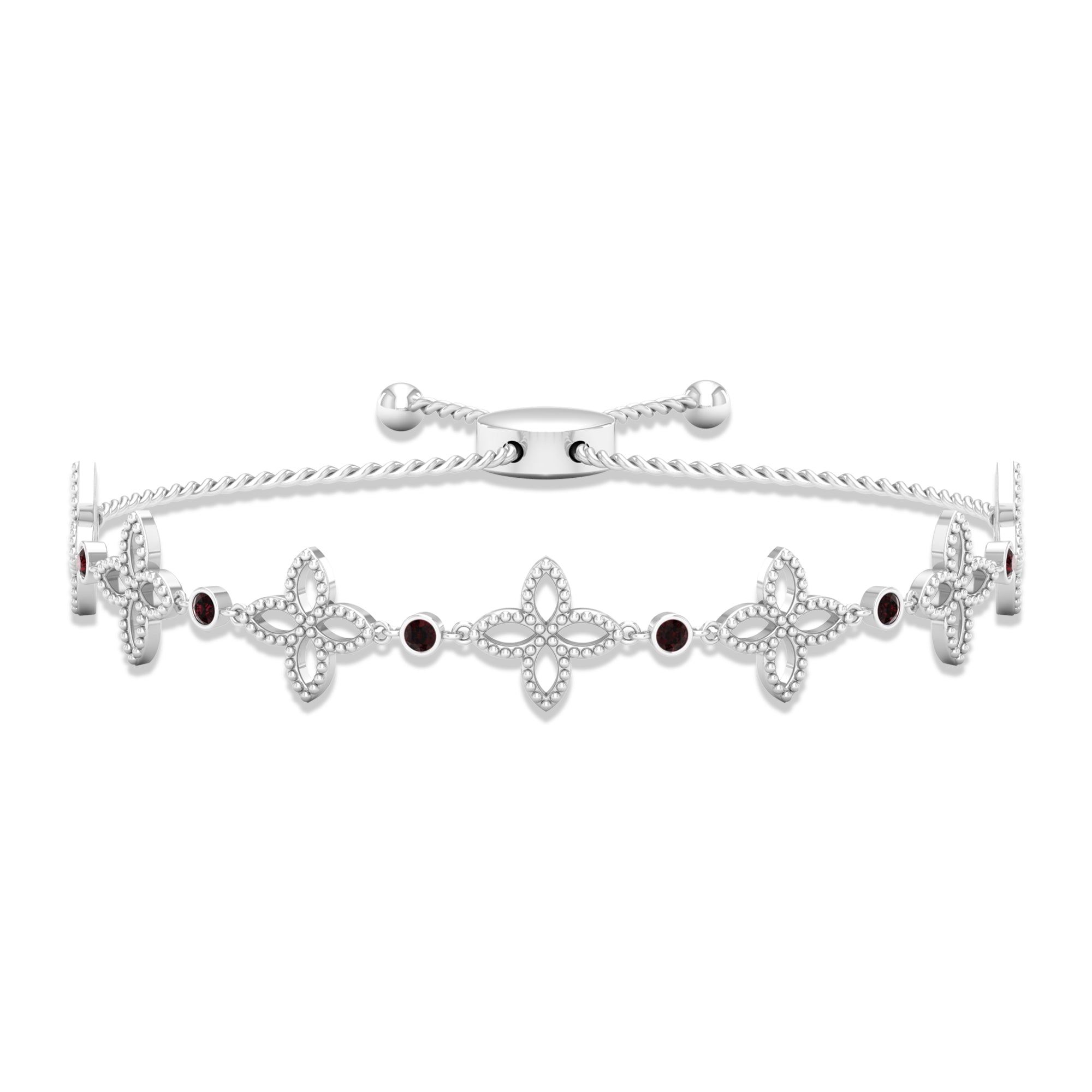 Garnet Floral Bolo Bracelet with Beaded Details