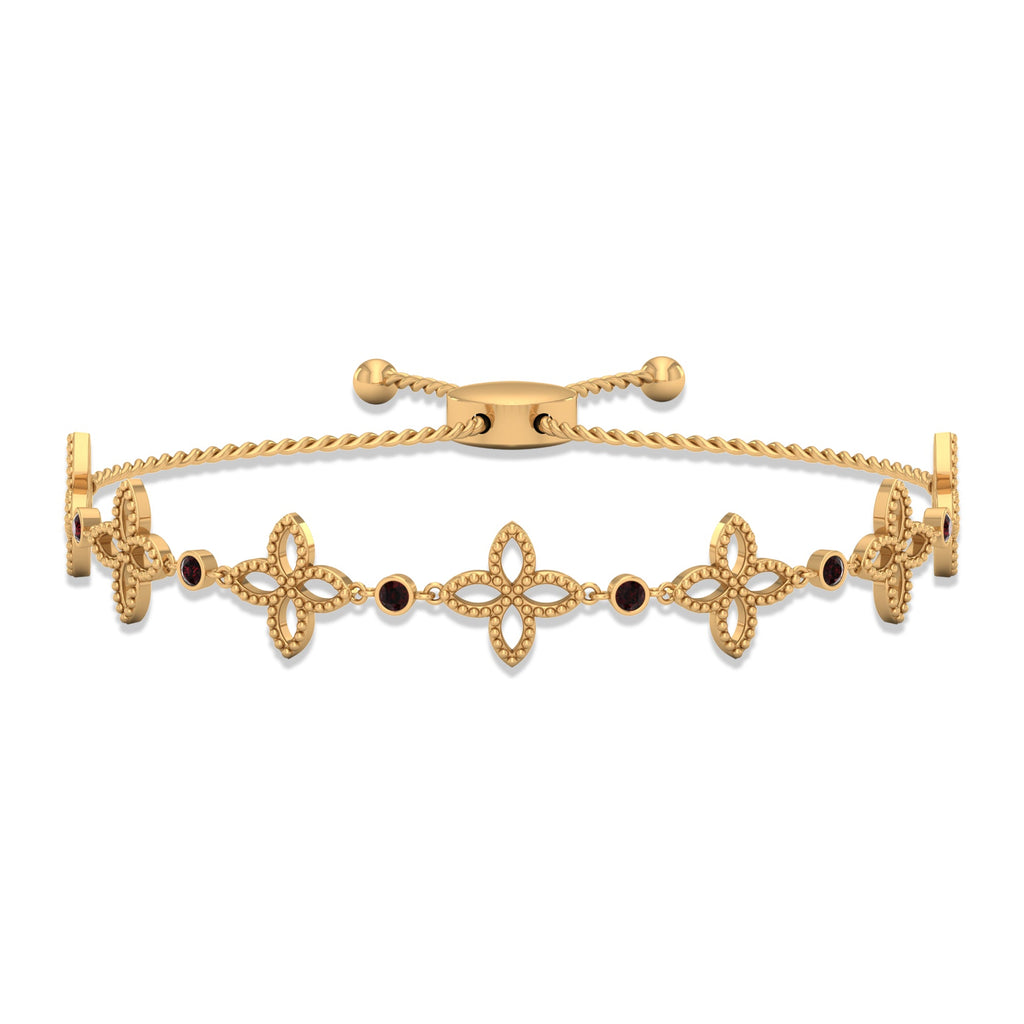 Garnet Floral Bolo Bracelet with Beaded Details
