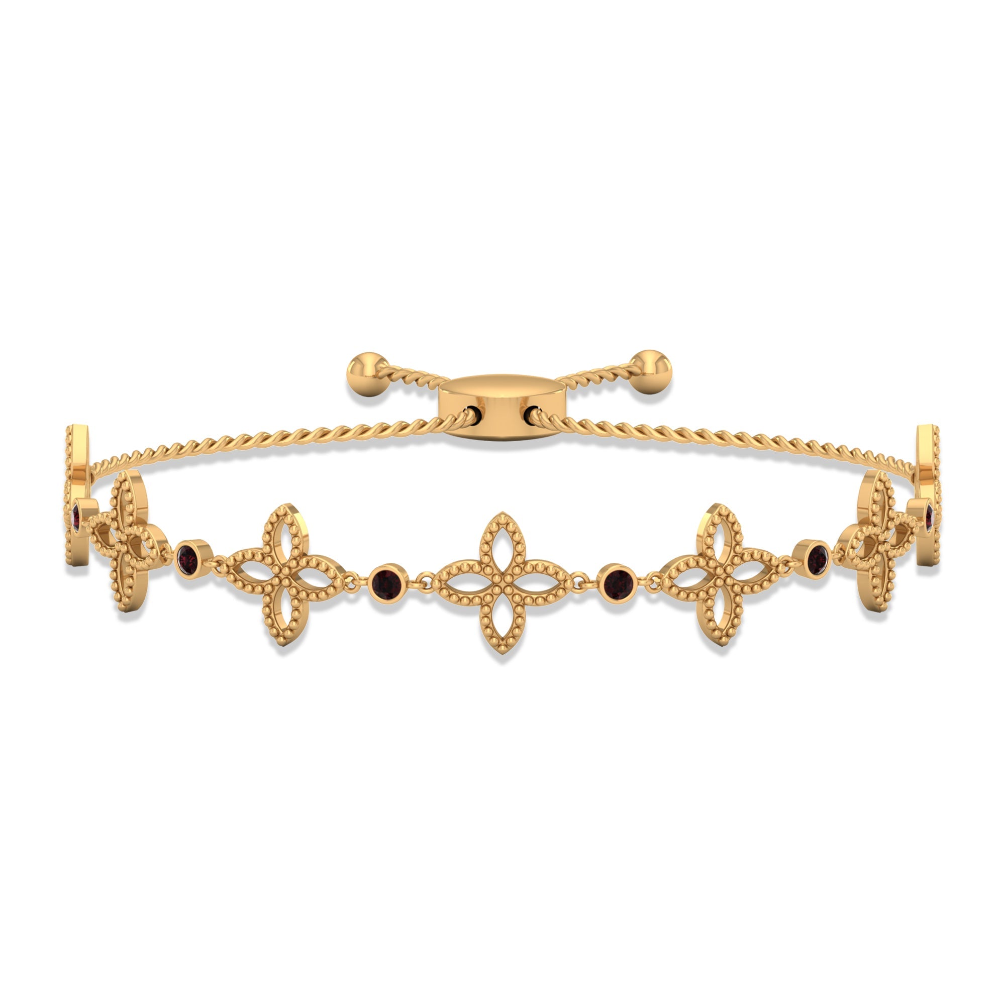 Garnet Floral Bolo Bracelet with Beaded Details