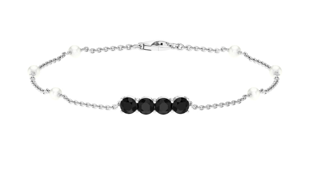 Black Onyx and Freshwater Pearl Minimal Station Chain Bracelet