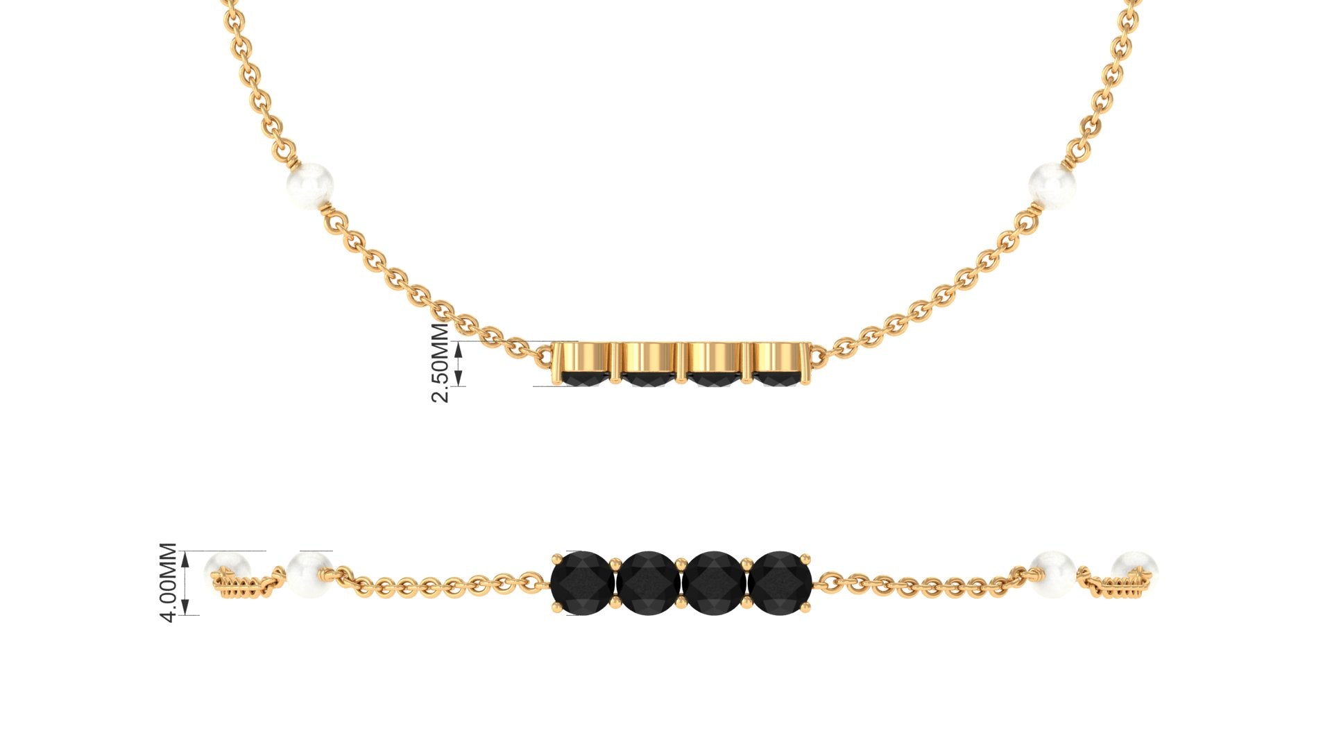 Black Onyx and Freshwater Pearl Minimal Station Chain Bracelet