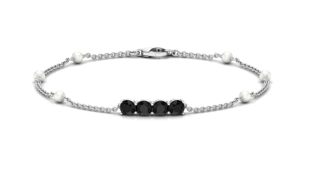 Black Onyx and Freshwater Pearl Minimal Station Chain Bracelet