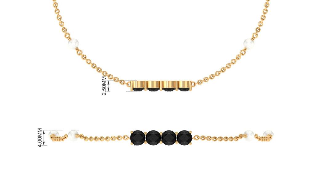 Black Onyx and Freshwater Pearl Minimal Station Chain Bracelet