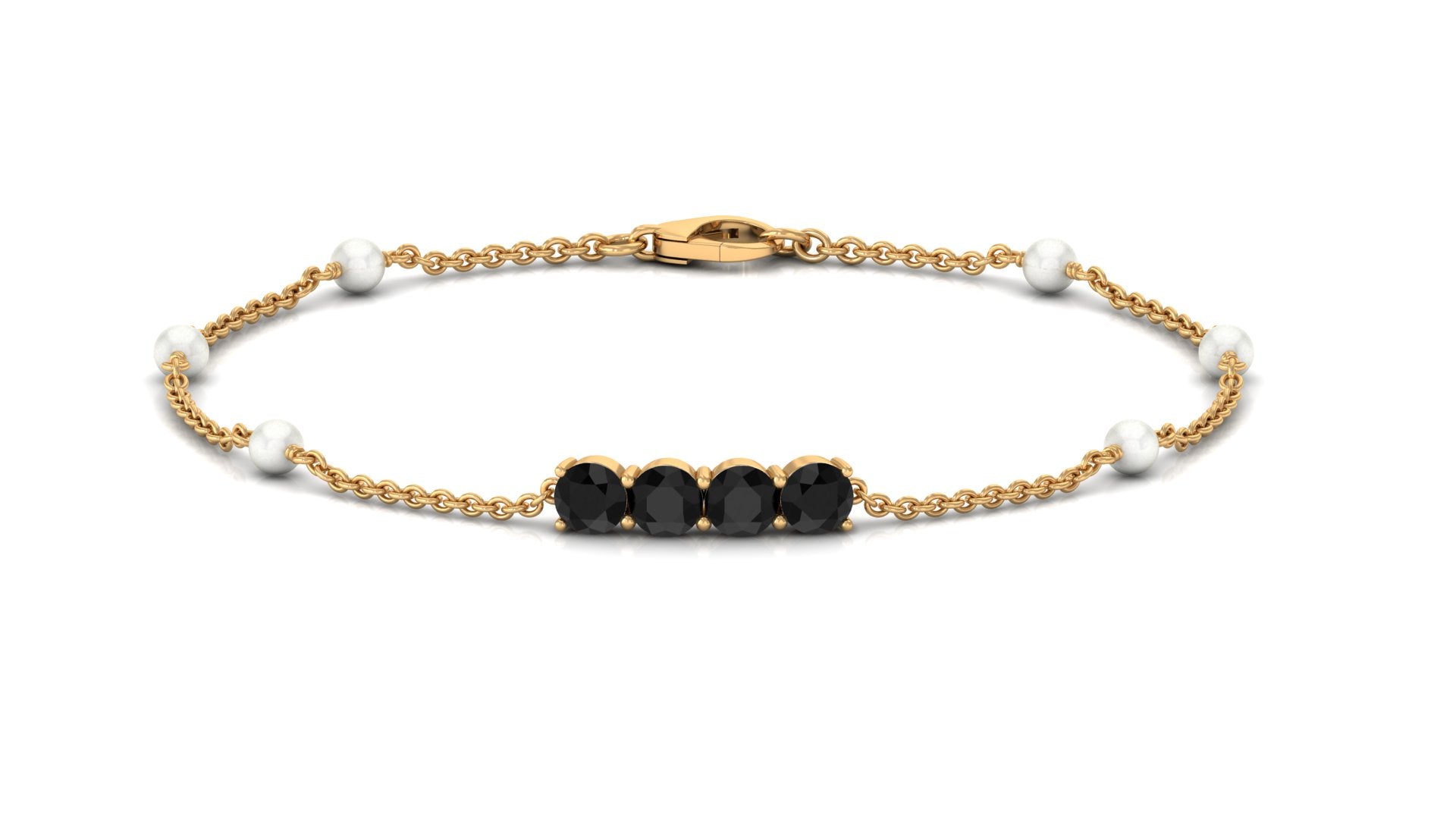 Black Onyx and Freshwater Pearl Minimal Station Chain Bracelet
