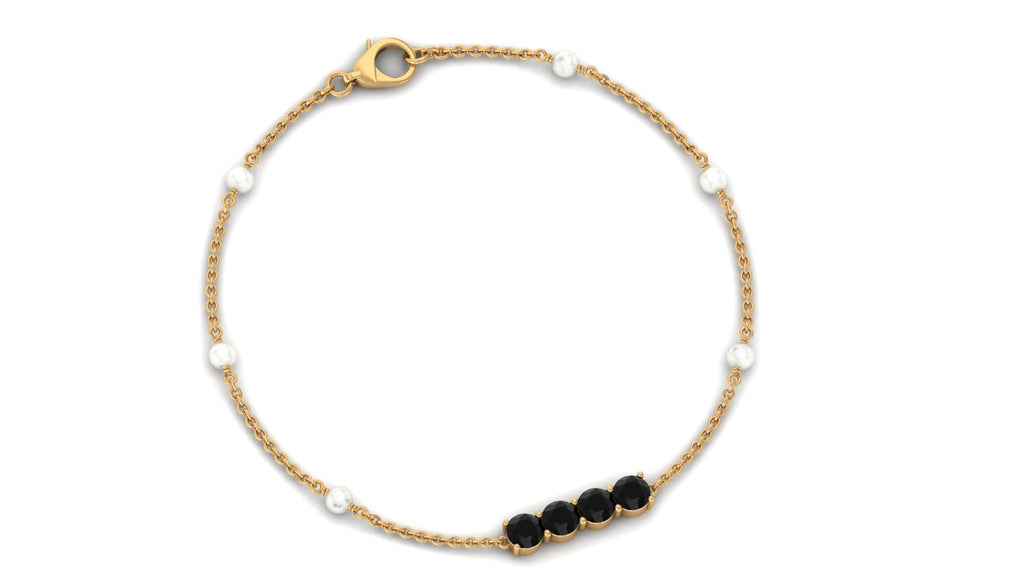 Black Onyx and Freshwater Pearl Minimal Station Chain Bracelet
