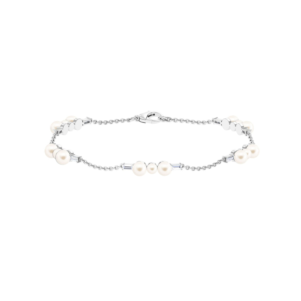 Genuine Freshwater Pearl and Moissanite Station Chain Bracelet