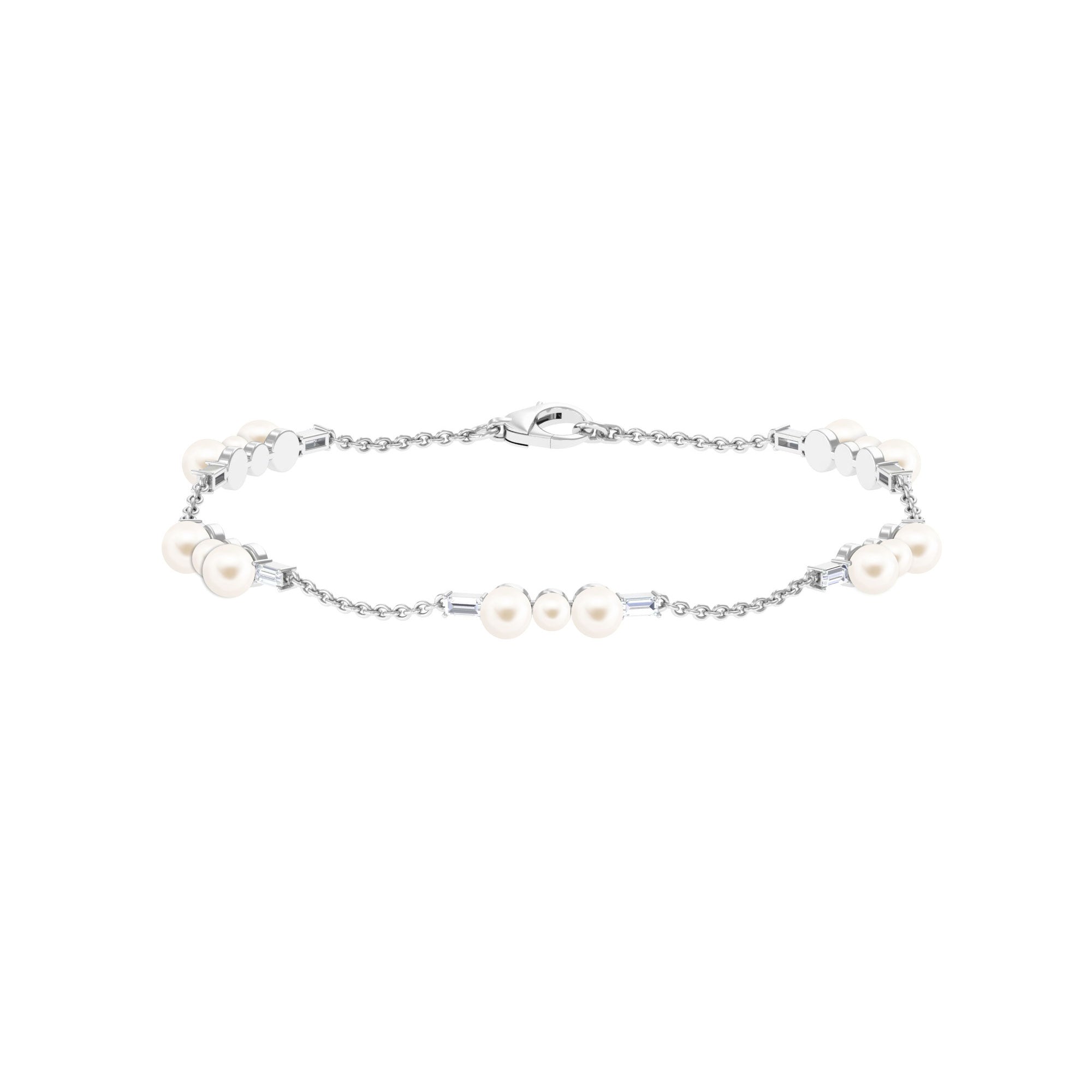 Genuine Freshwater Pearl and Moissanite Station Chain Bracelet