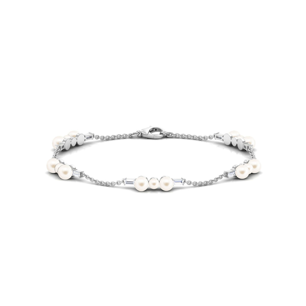 Genuine Freshwater Pearl and Moissanite Station Chain Bracelet