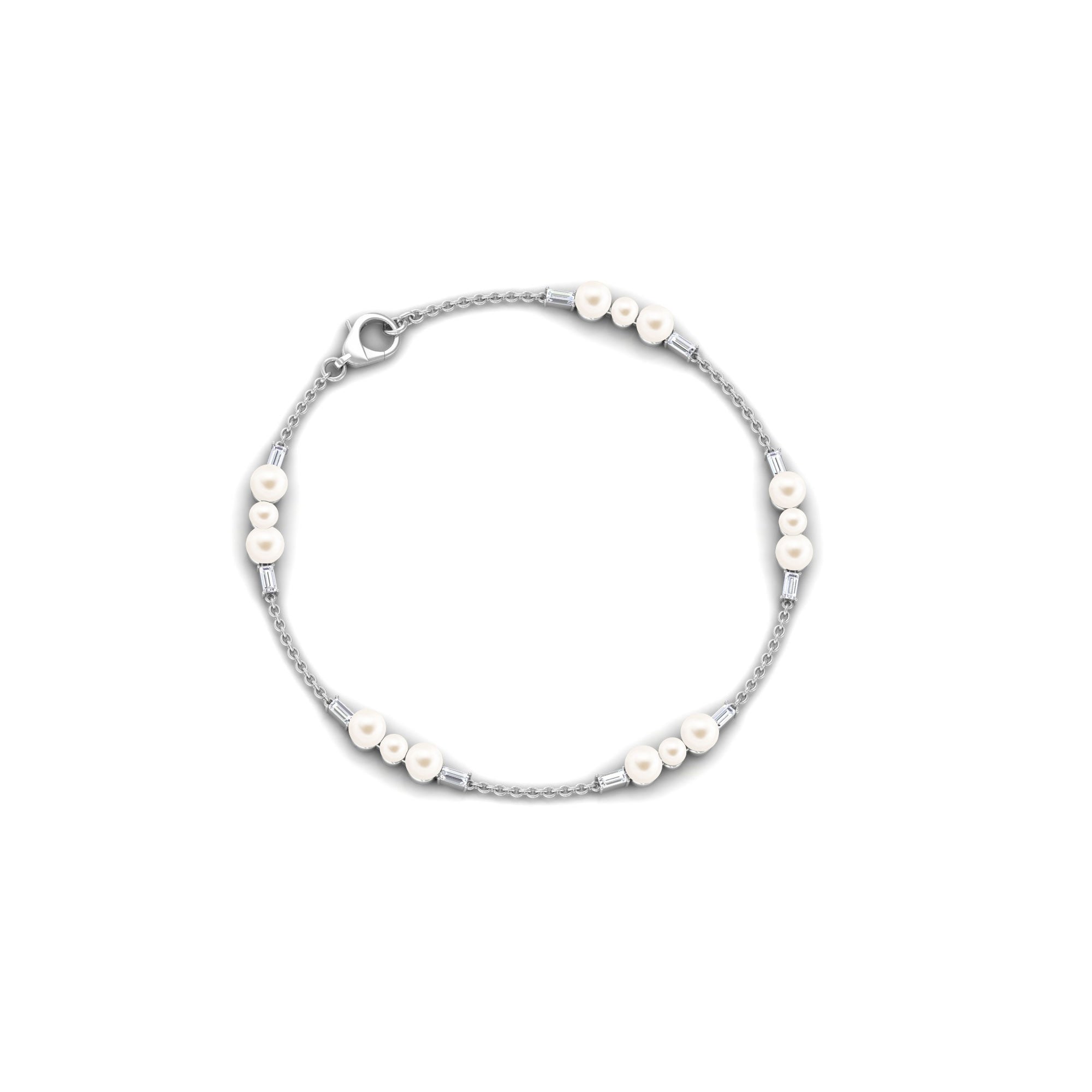 Genuine Freshwater Pearl and Moissanite Station Chain Bracelet