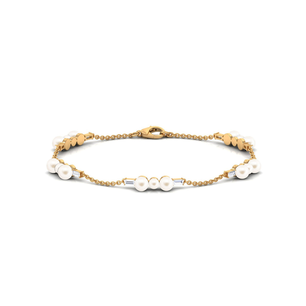 Genuine Freshwater Pearl and Moissanite Station Chain Bracelet