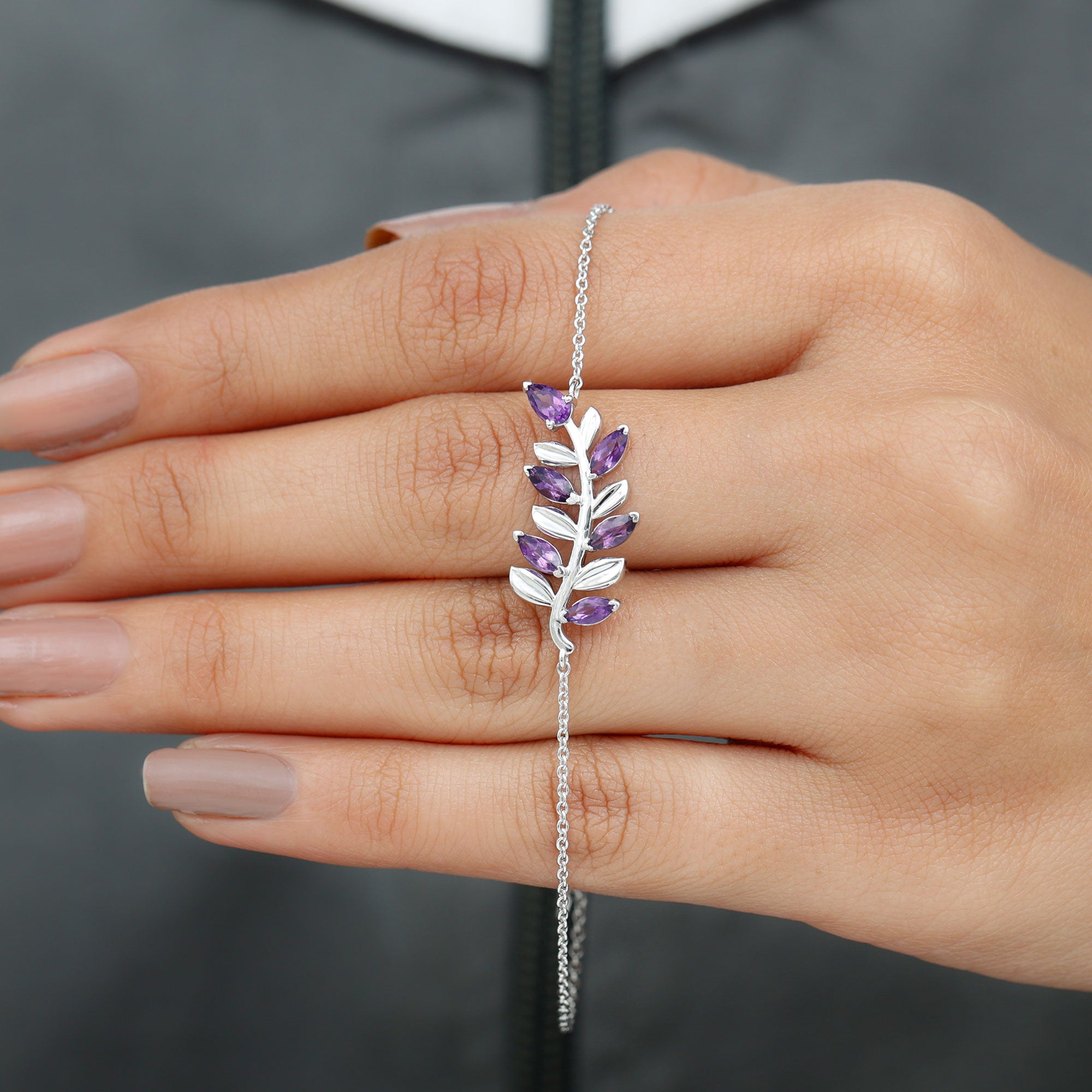 Natural Amethyst Leaf Bracelet with Certificate