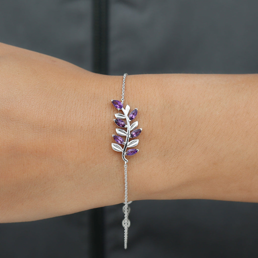Natural Amethyst Leaf Bracelet with Certificate