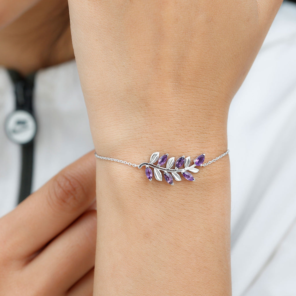 Natural Amethyst Leaf Bracelet with Certificate