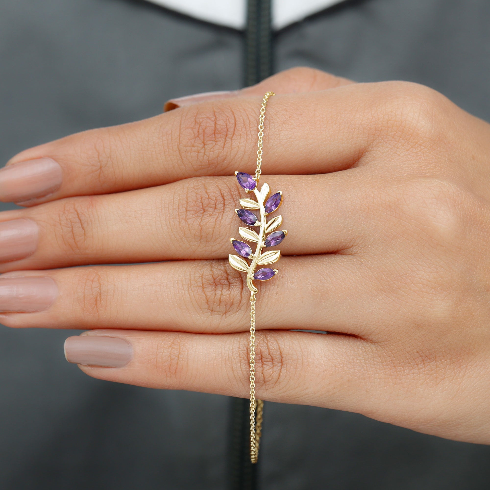 Natural Amethyst Leaf Bracelet with Certificate