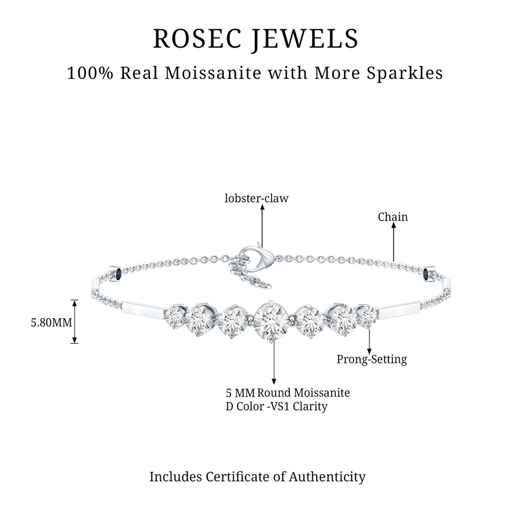 Graduated Style Round Moissanite Link Chain Bracelet for Women