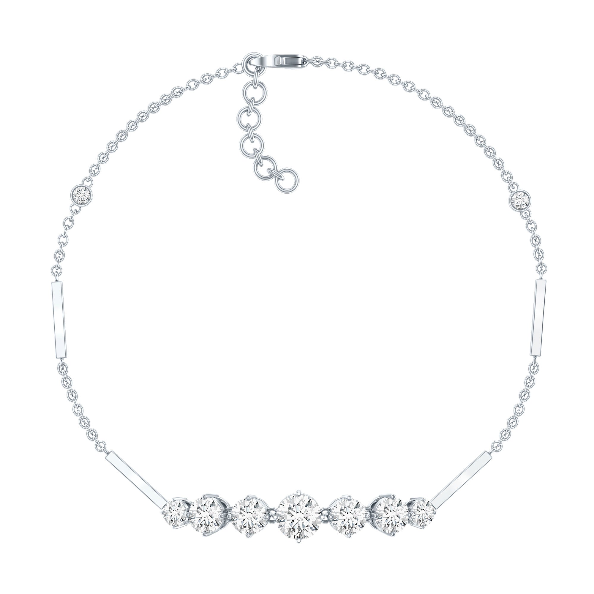 Graduated Style Round Moissanite Link Chain Bracelet for Women