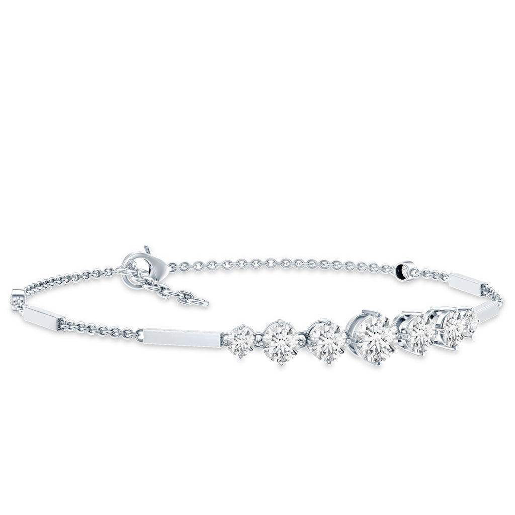 Graduated Style Round Moissanite Link Chain Bracelet for Women
