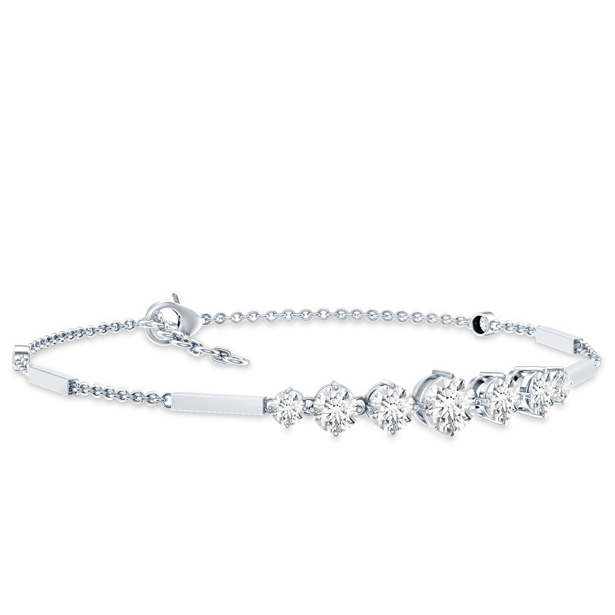 Graduated Style Round Moissanite Link Chain Bracelet for Women